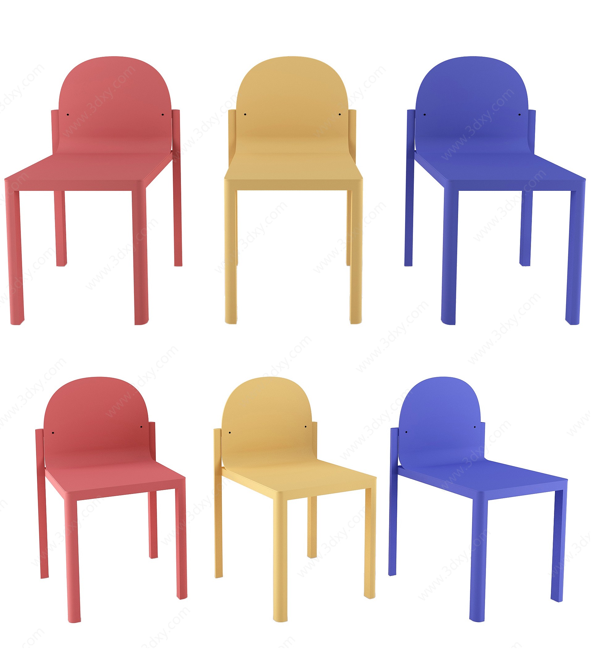 现代彩色无扶手儿童椅3D模型