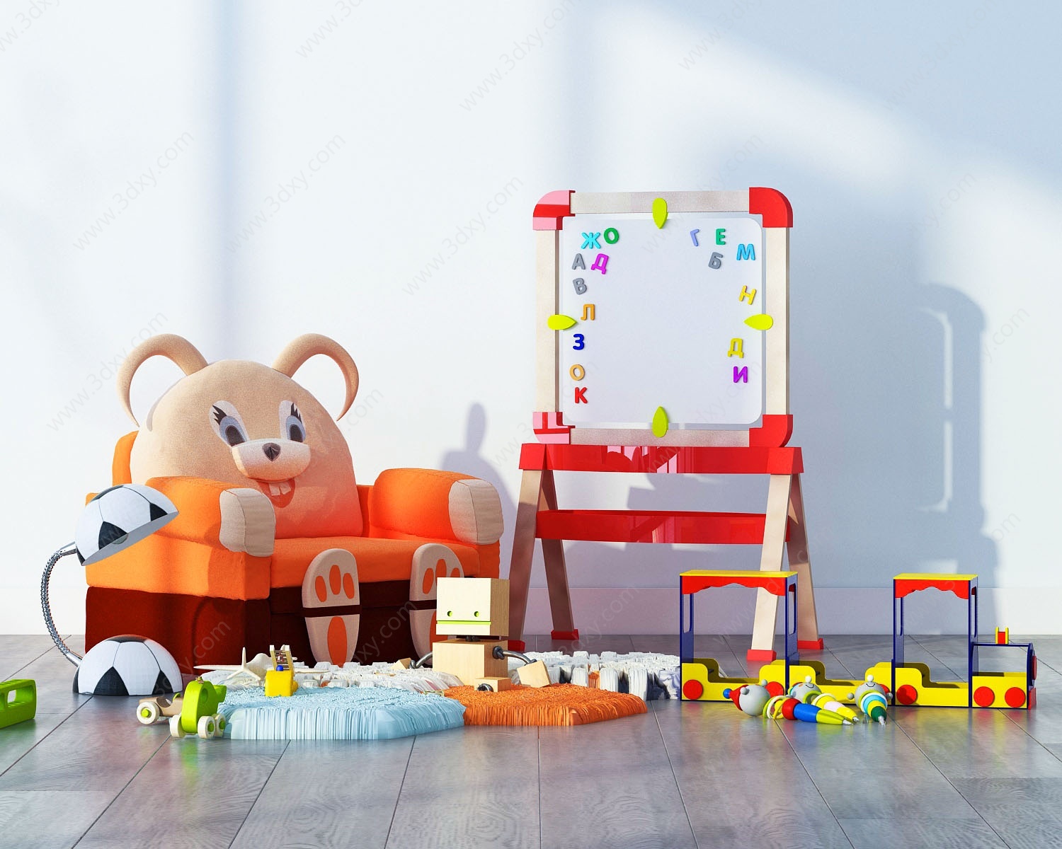 现代儿童椅玩具组合3D模型