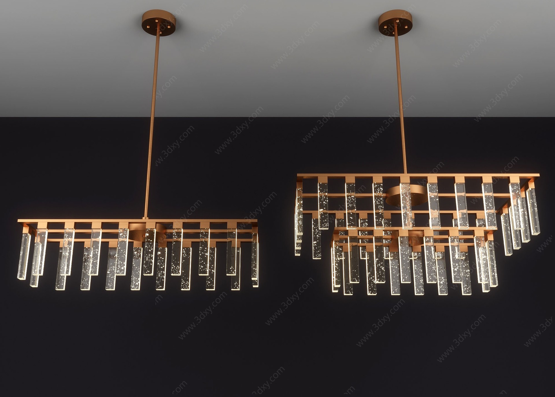 现代轻奢金属水晶吊灯组合3D模型