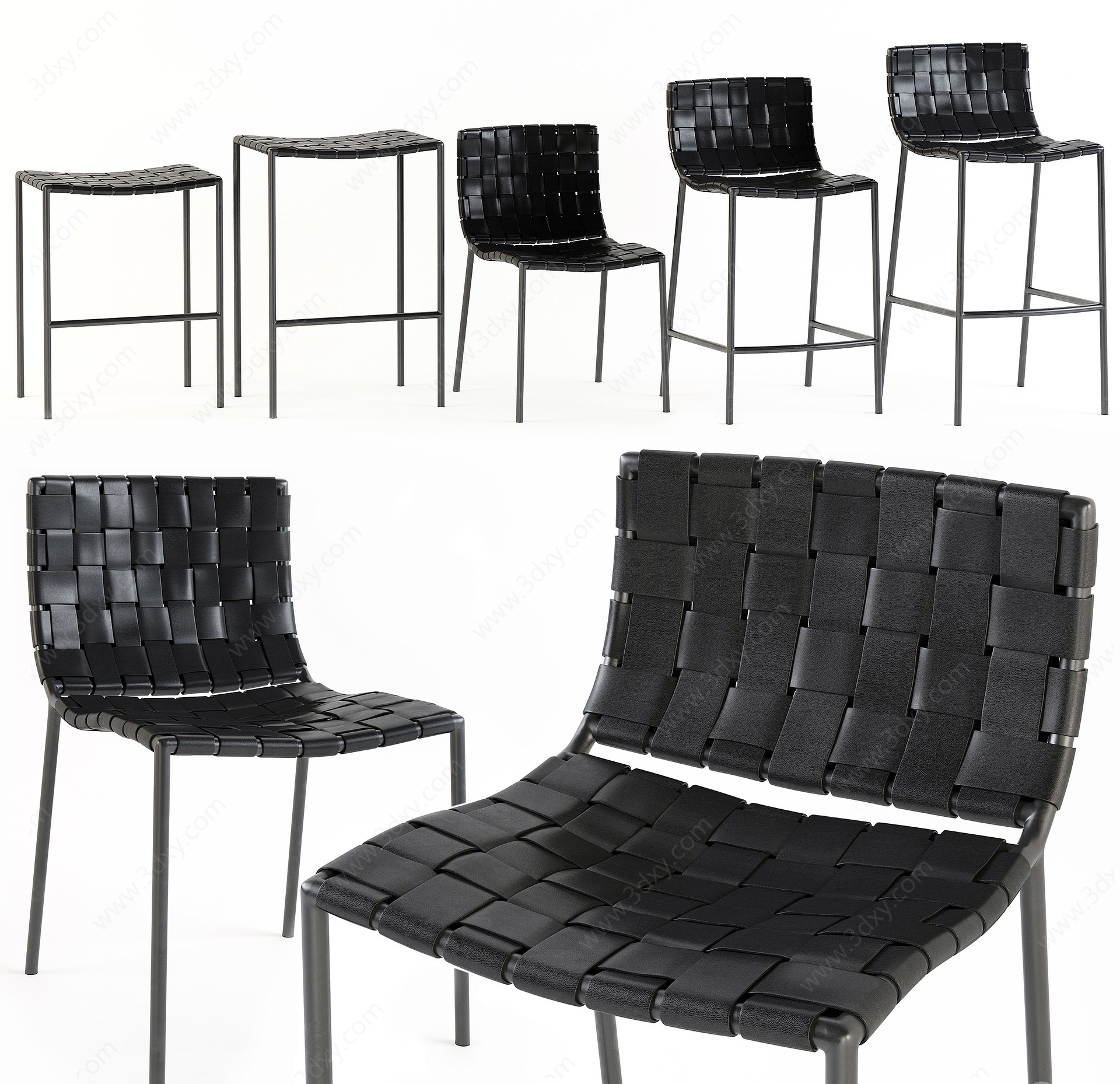 现代皮革编织吧椅3D模型