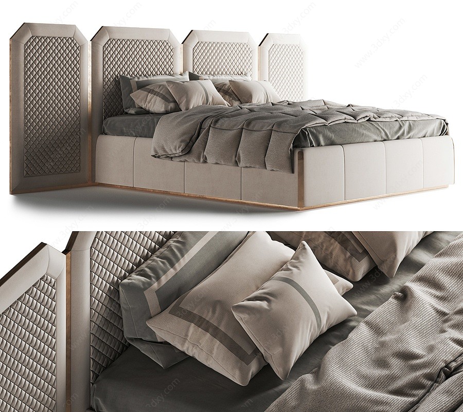现代简欧式双人床3D模型