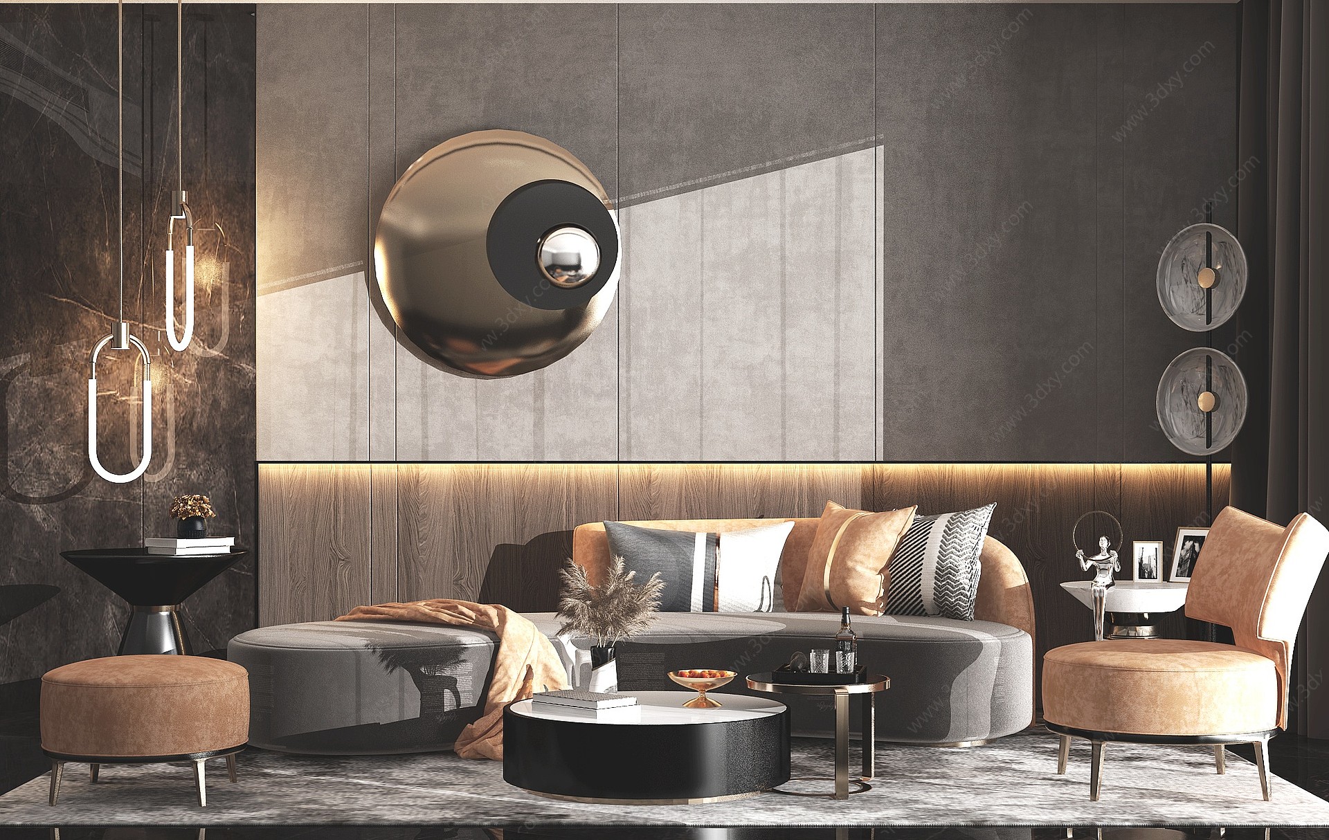 现代轻奢沙发茶几组合3D模型