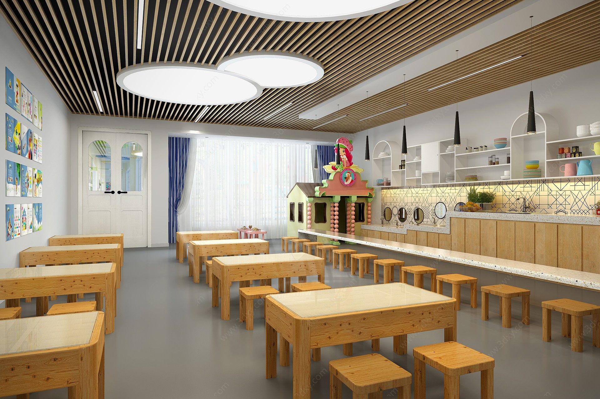 现代幼儿园食堂3D模型