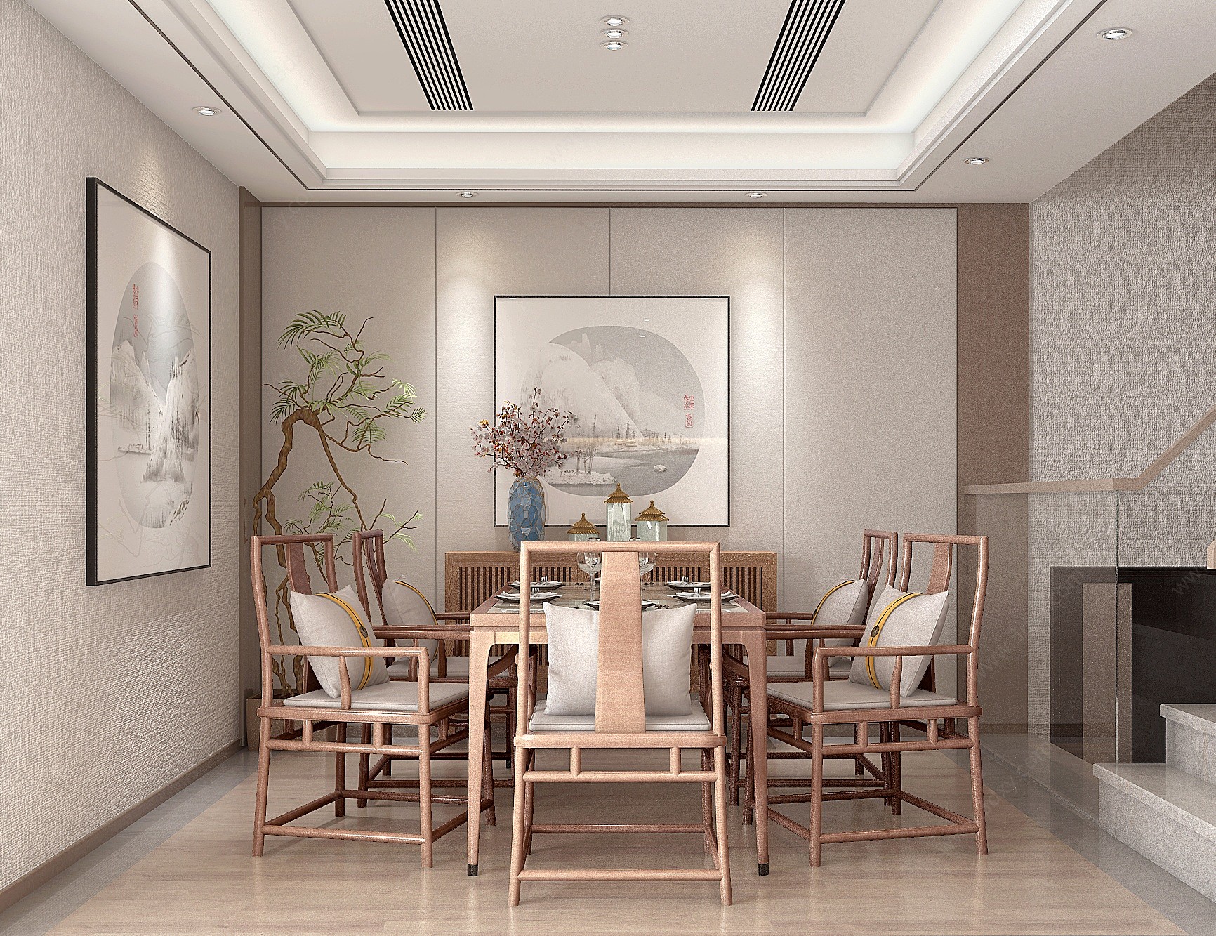 新中式餐厅餐桌椅3D模型