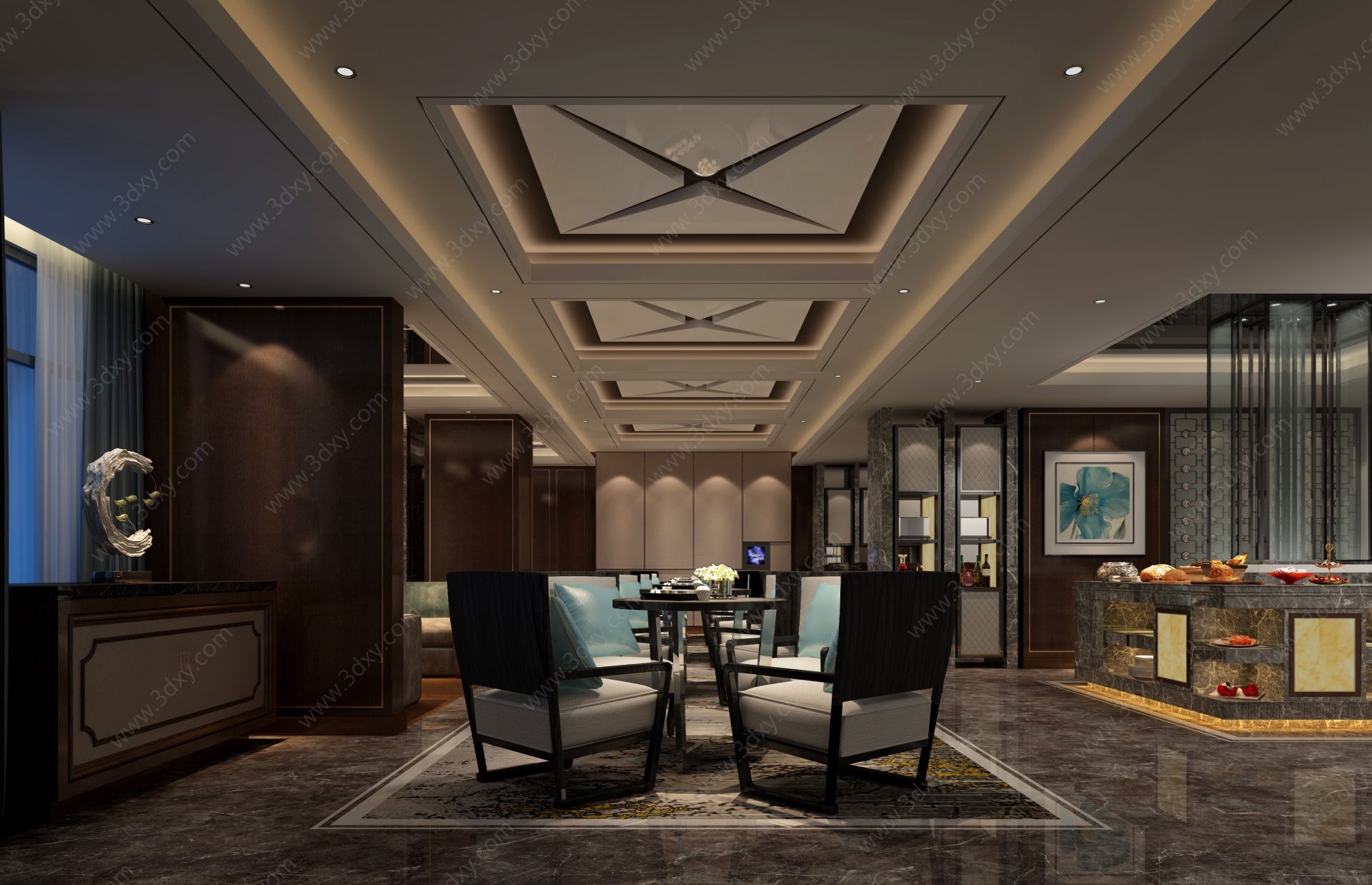 新中式行政酒廊3D模型