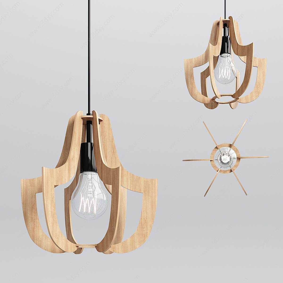 北欧实木吊灯3D模型