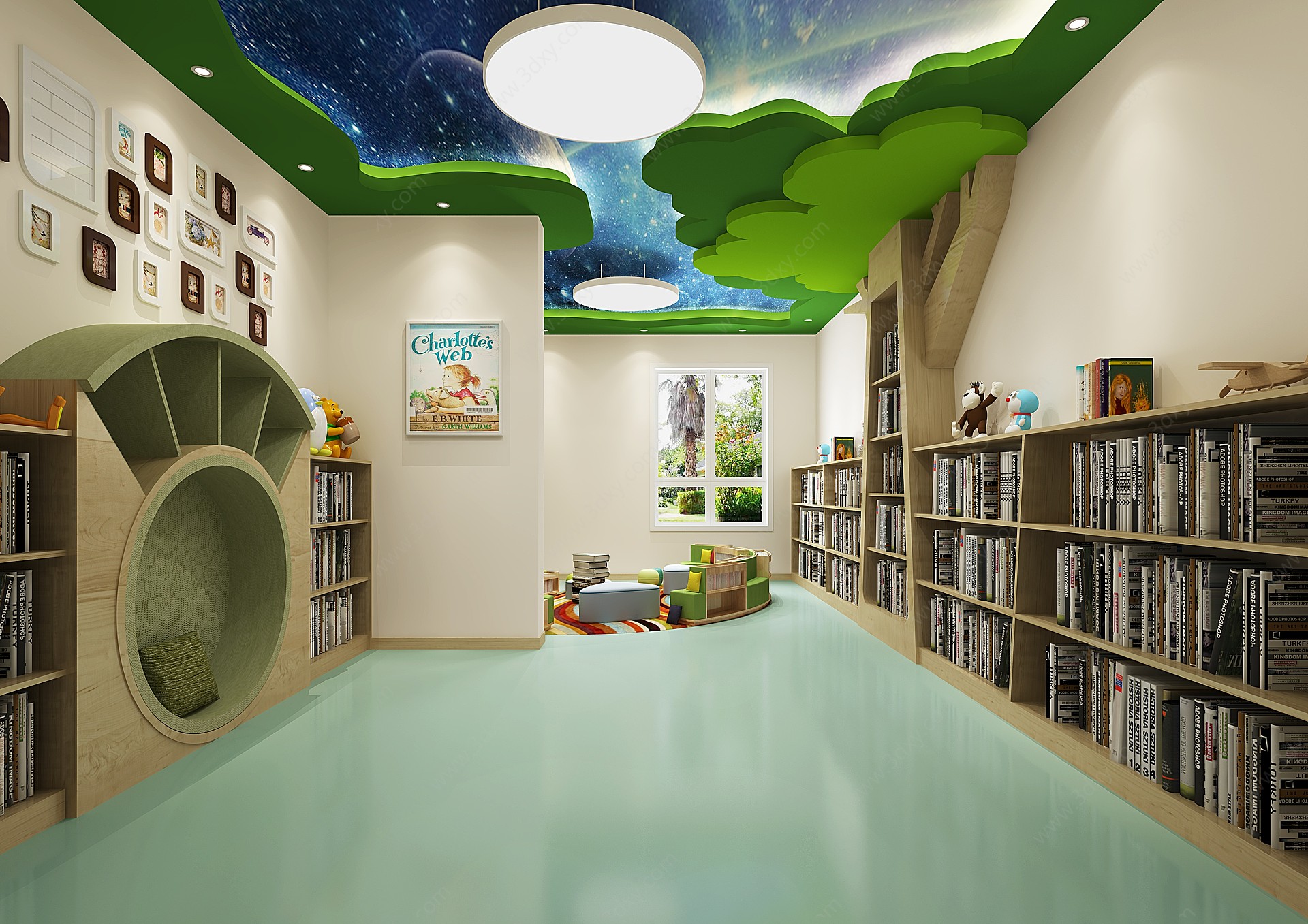 现代幼儿园阅读室3D模型