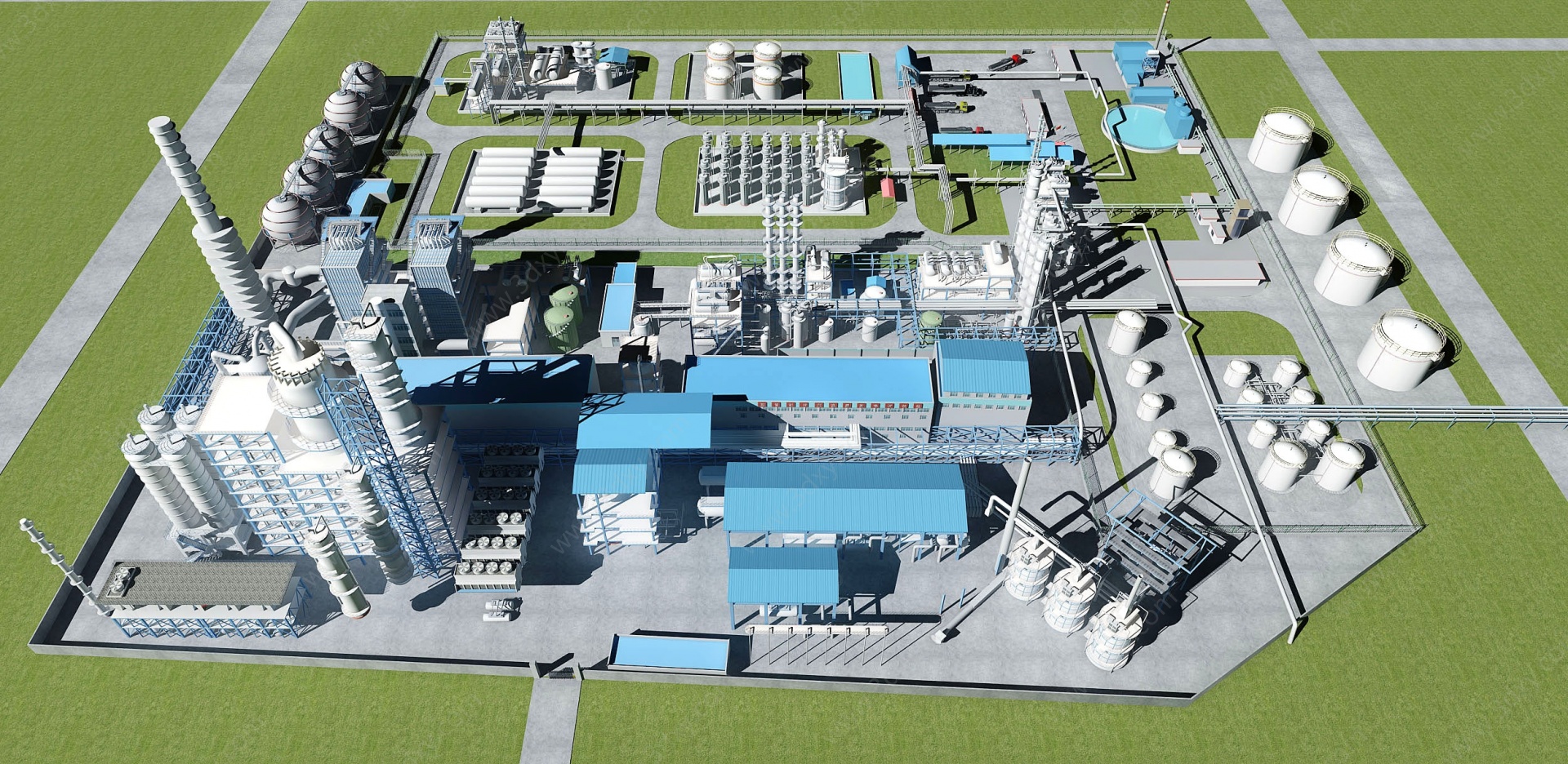 现代化工厂设备厂房3D模型