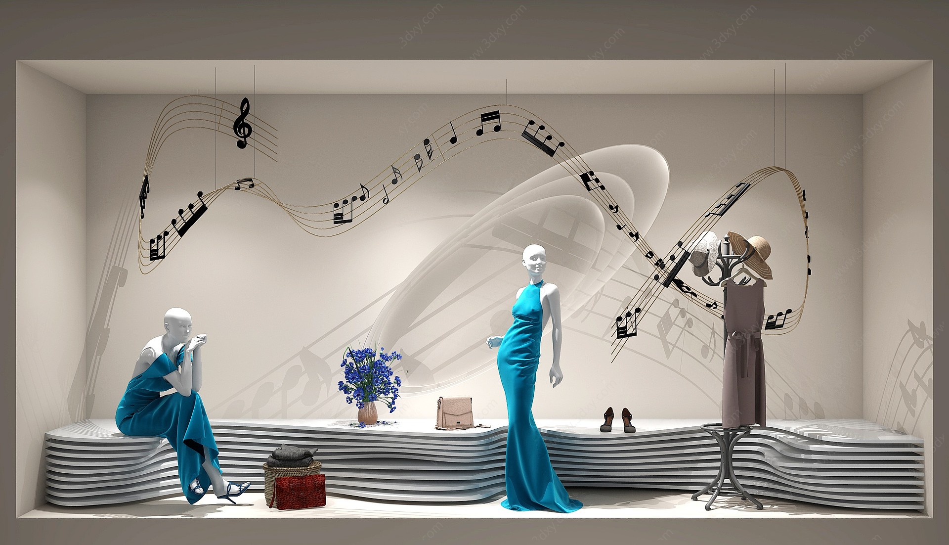 现代商场服装店橱窗3D模型