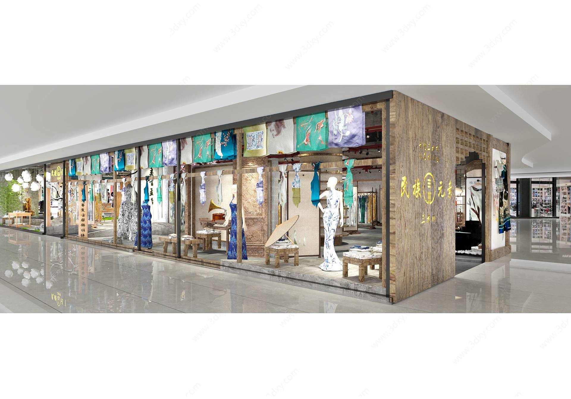 中式民族服装店门头3D模型