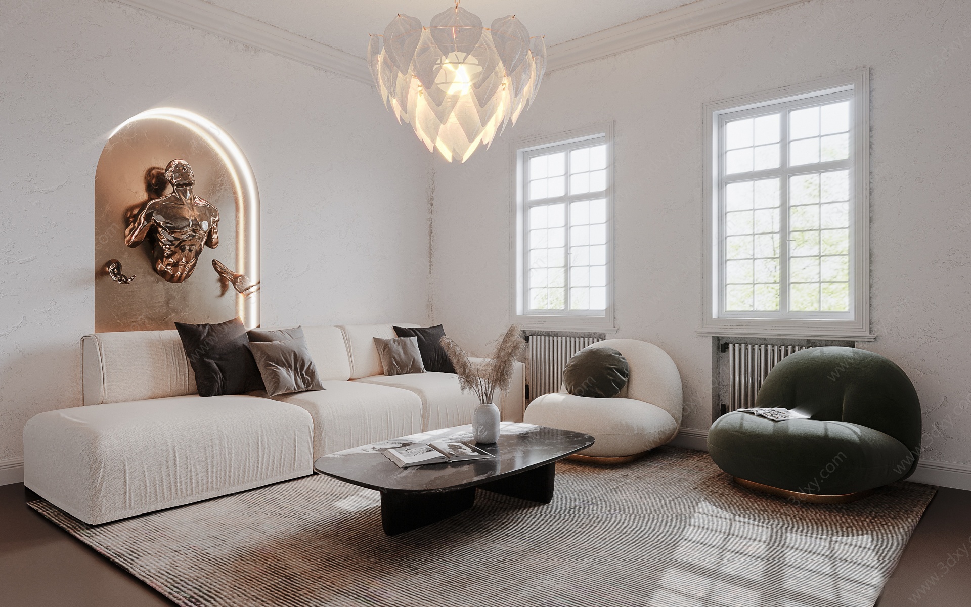 现代客厅木沙发3D模型