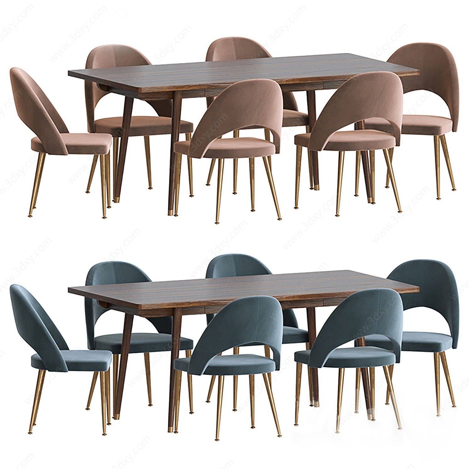 北欧现代实木布艺餐桌椅3D模型
