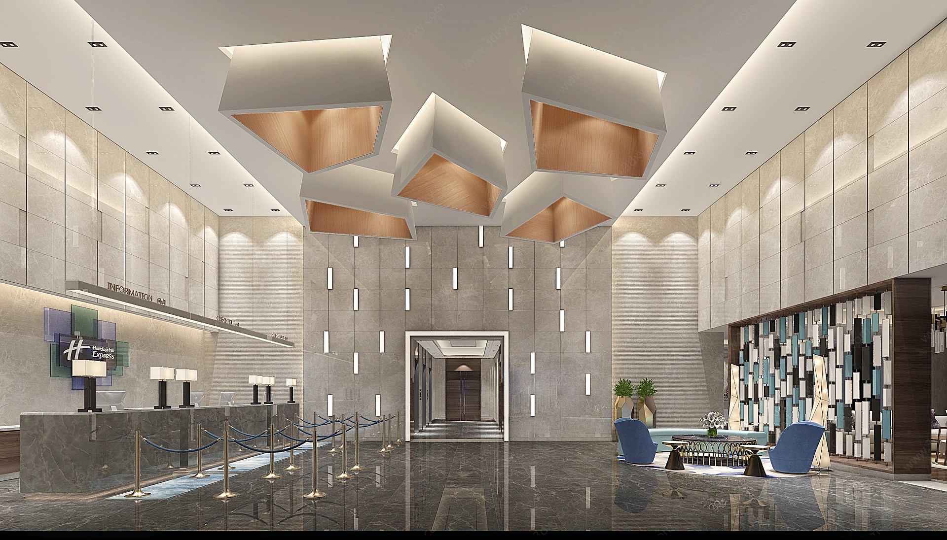 现代办公酒店大堂大厅3D模型