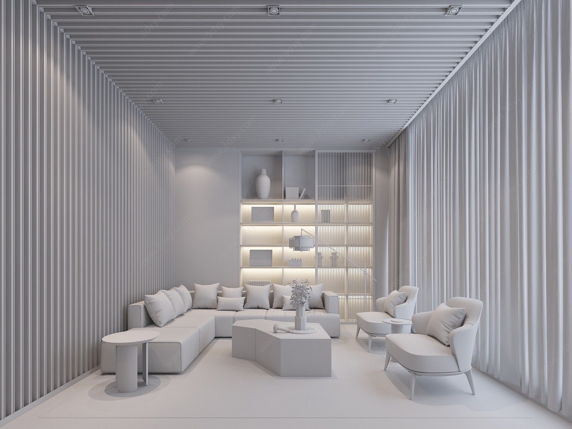 新中式酒店会所休息室3D模型