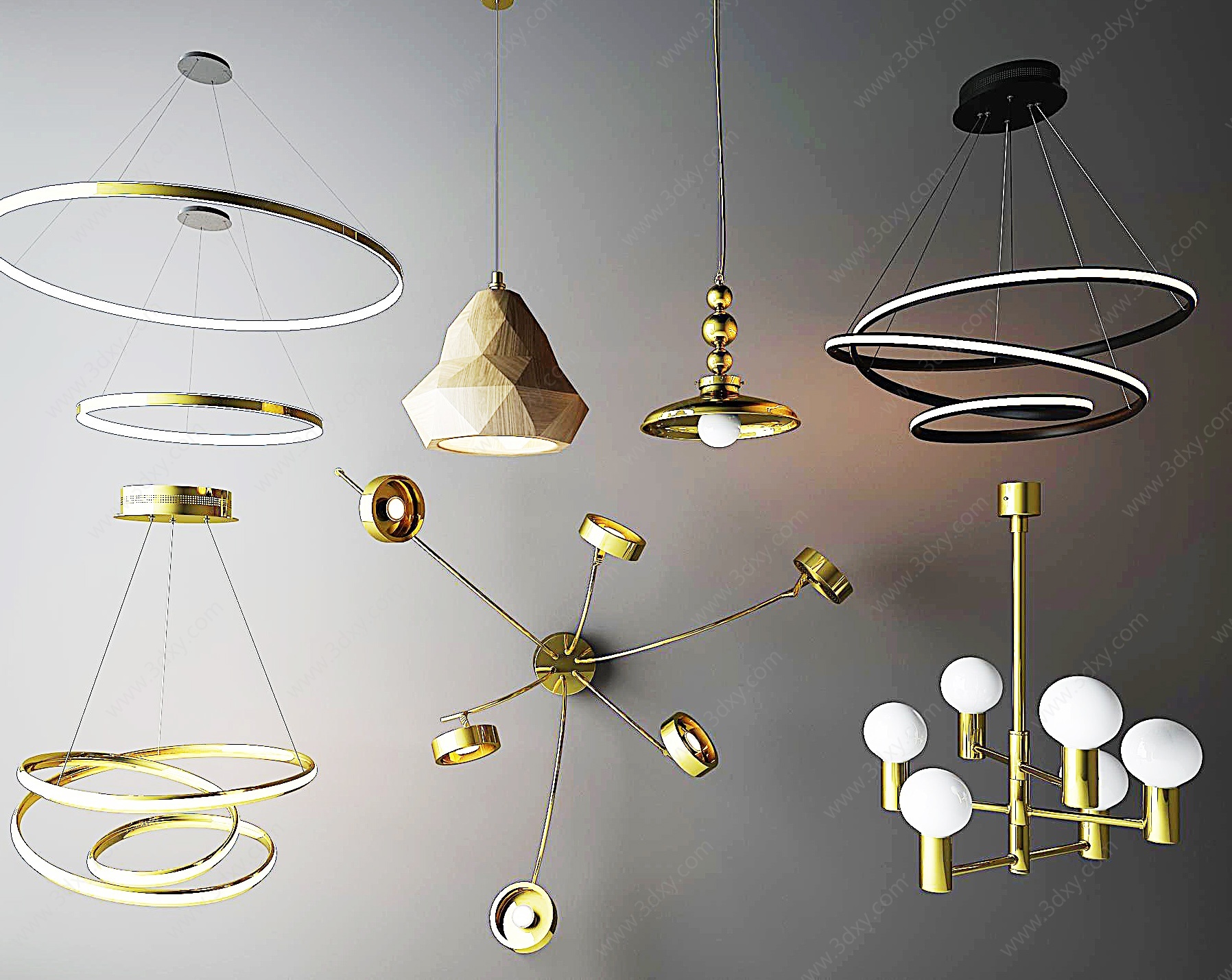 北欧吊灯金玻璃灯艺术灯3D模型