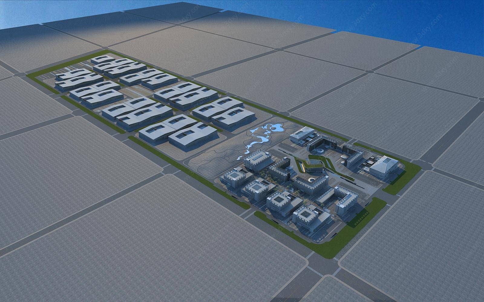 现代城市工业园区3D模型