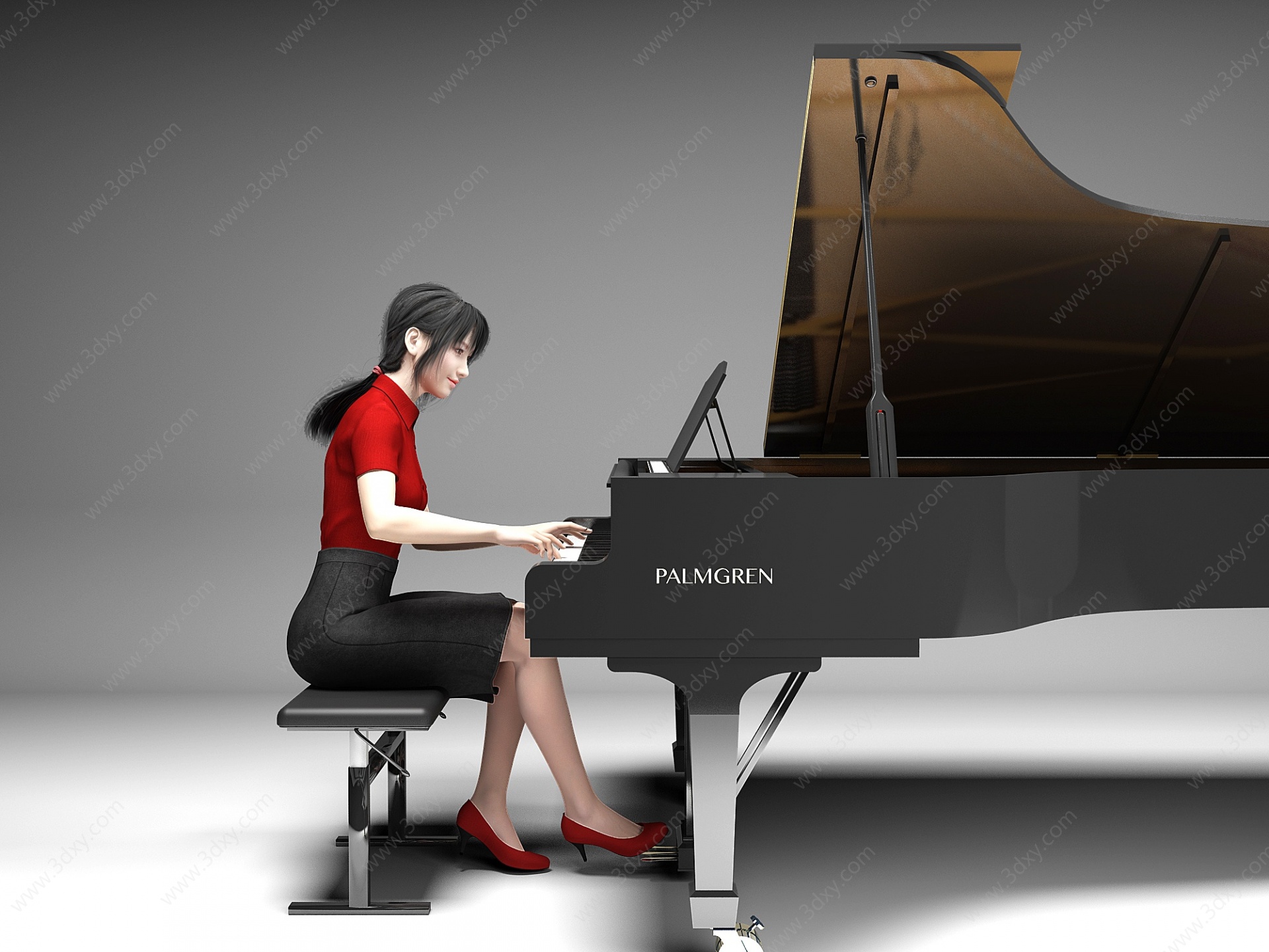 现代弹钢琴美女人物3D模型