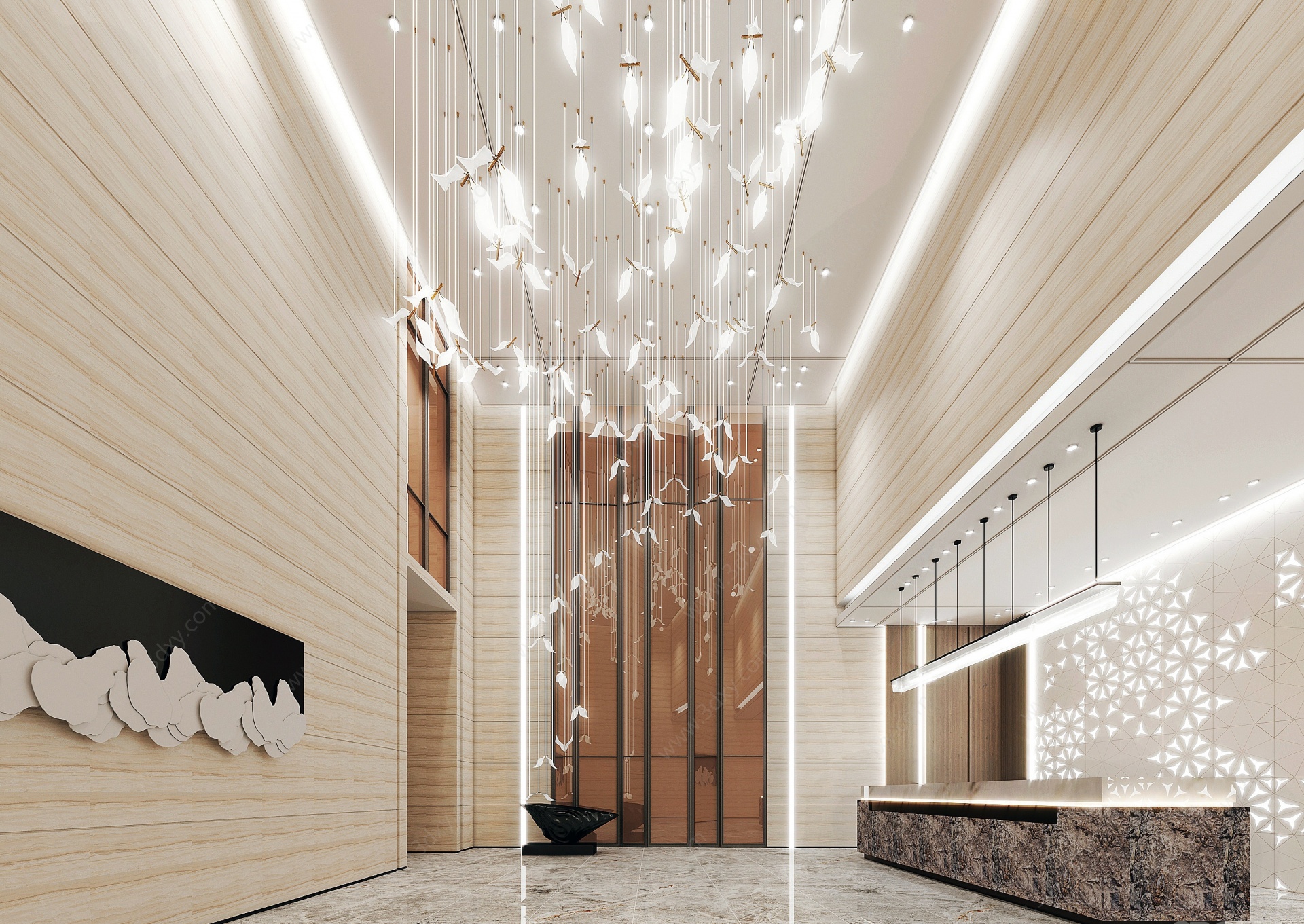 新中式酒店会所大厅大堂3D模型