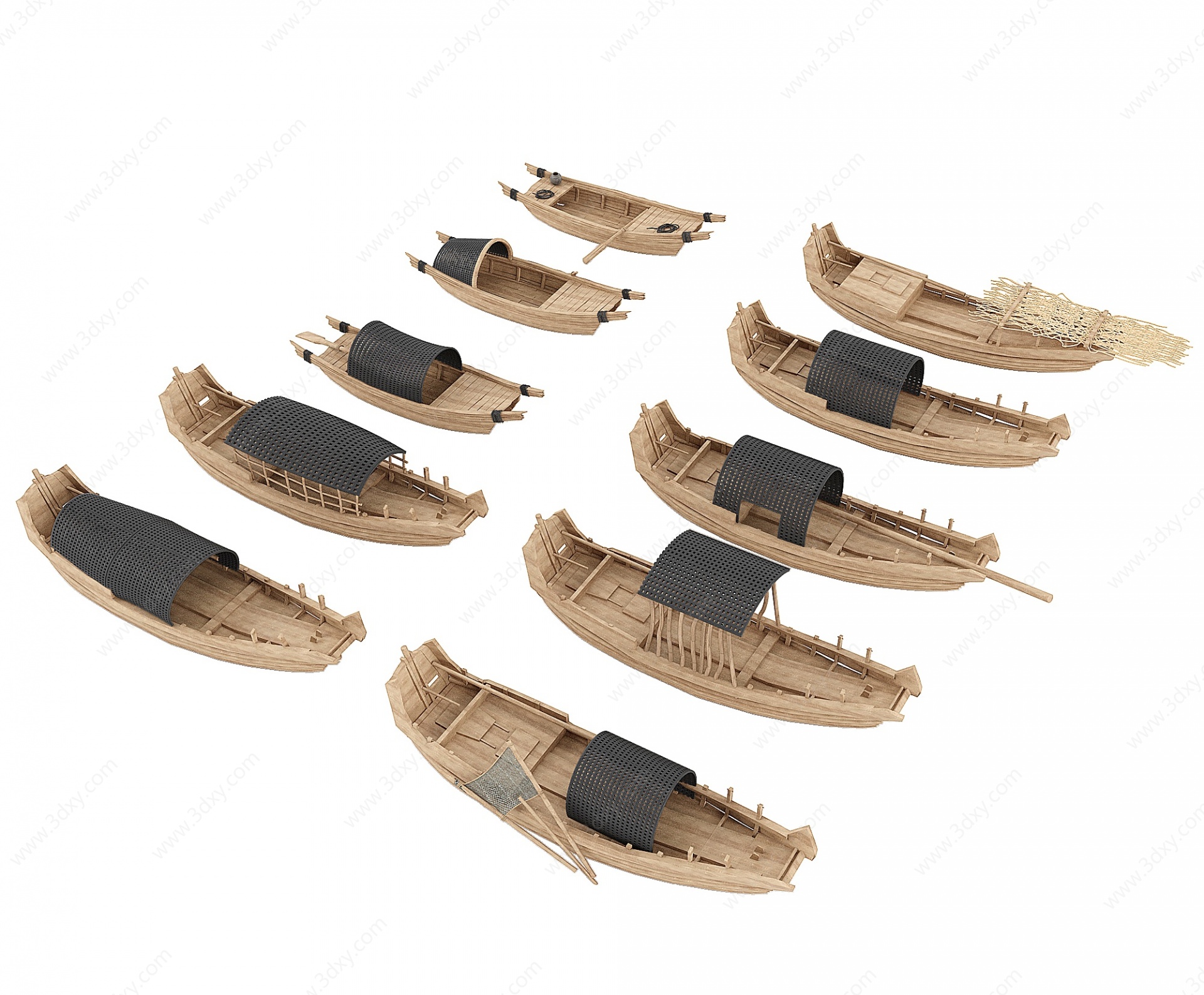中式木船古船渔船扁舟3D模型