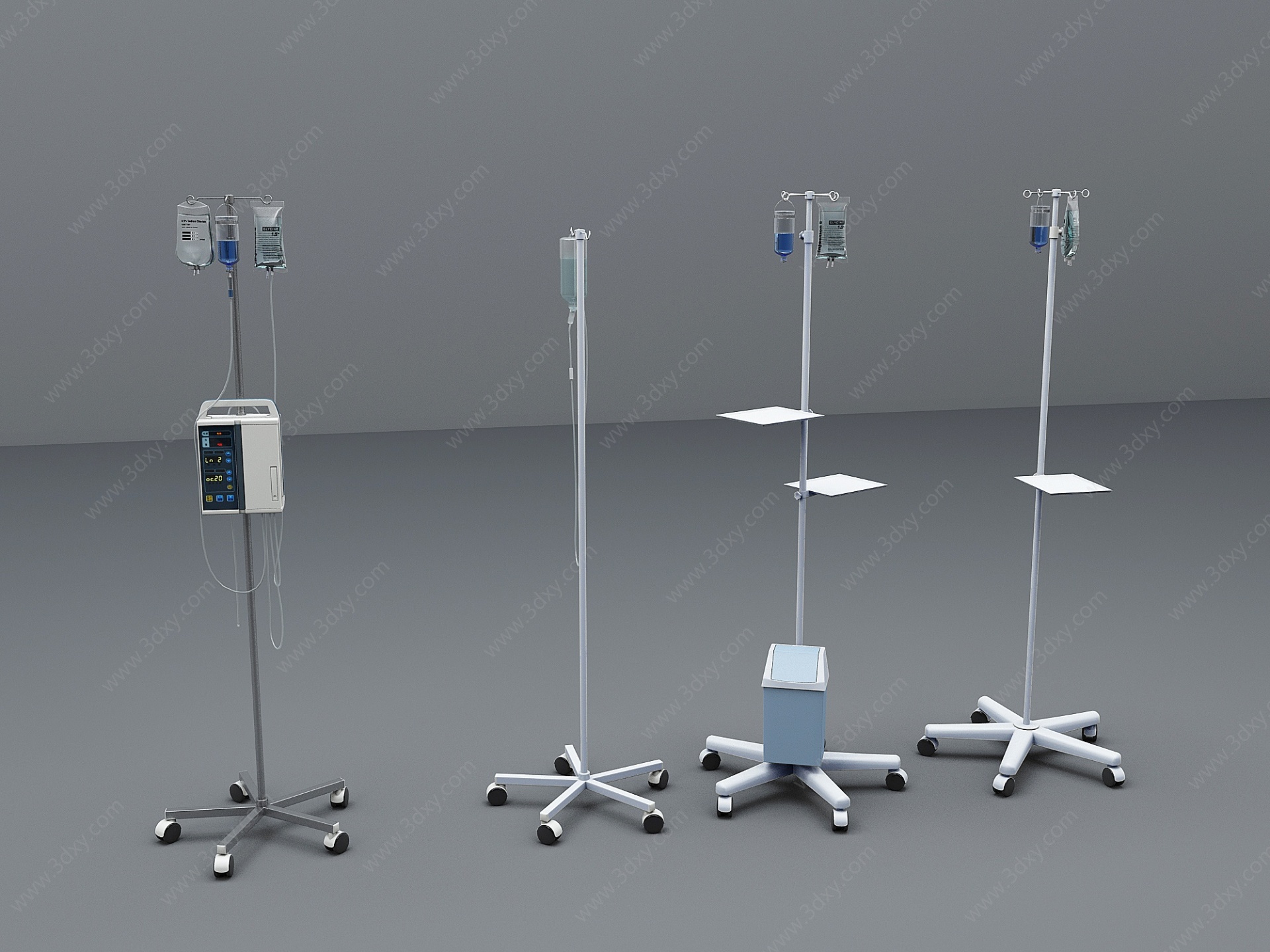 现代医疗设备输液架组合3D模型
