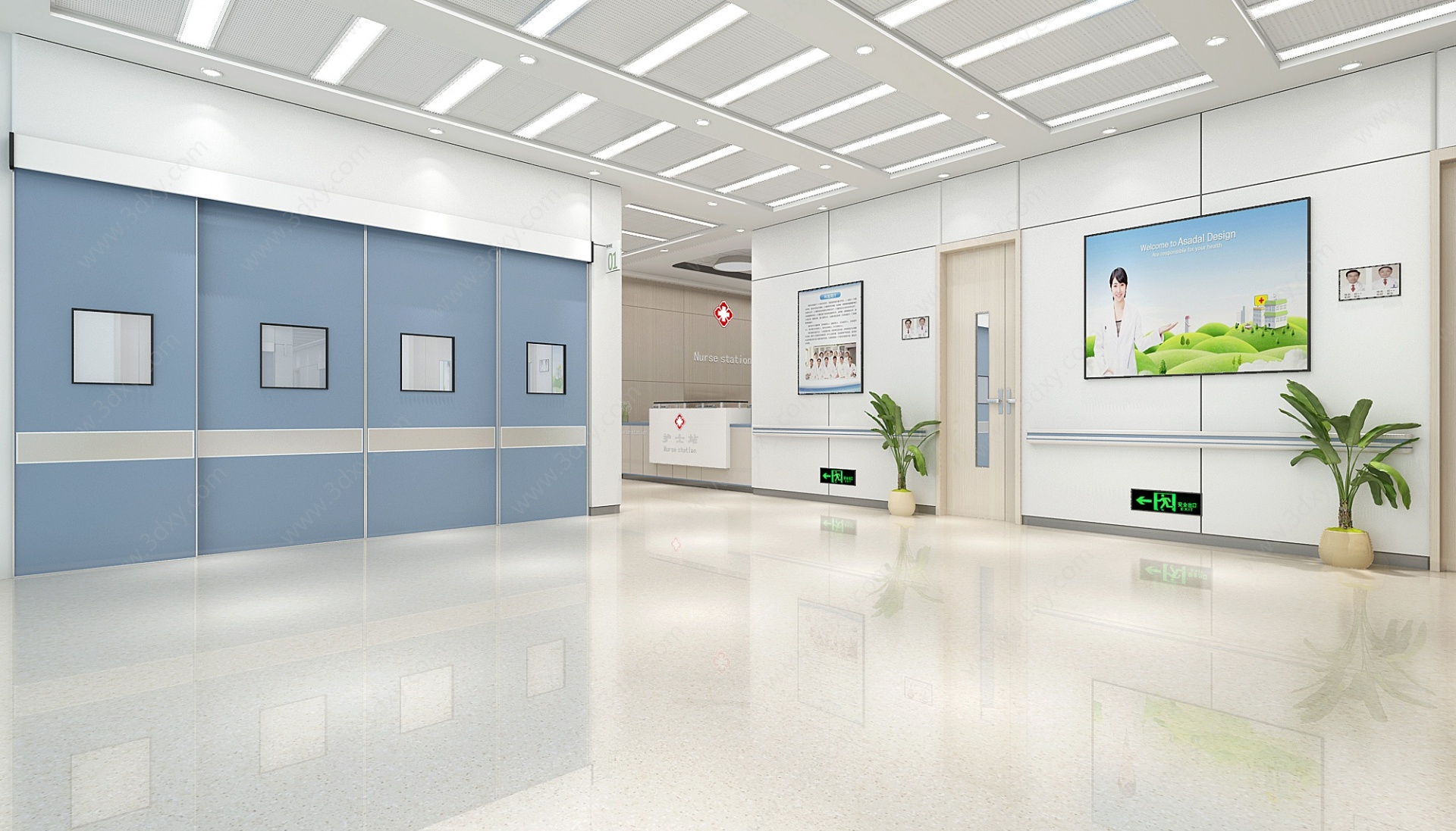 现代医院大厅过道走廊3D模型