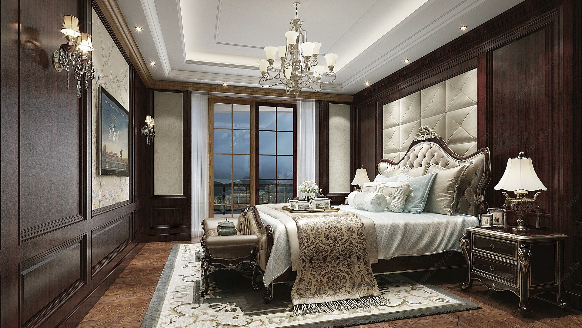 美式欧式古典卧室3D模型