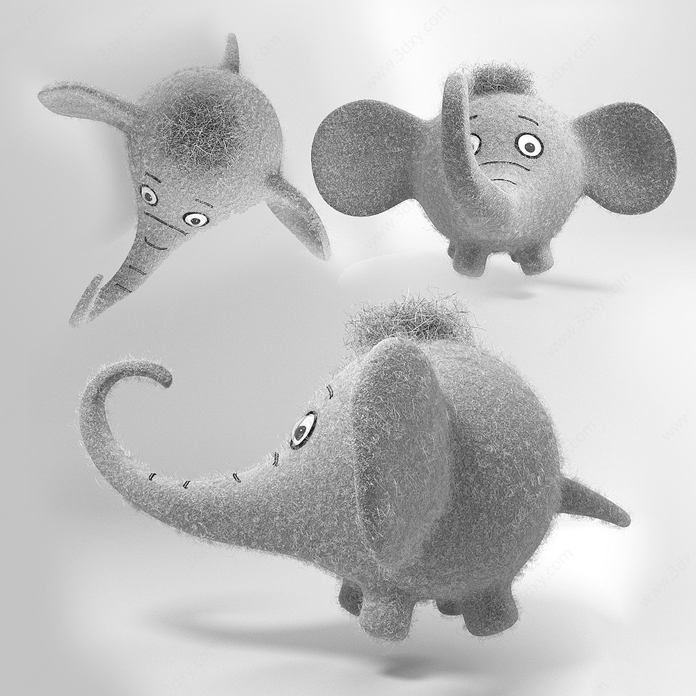 现代毛绒玩具小象3D模型