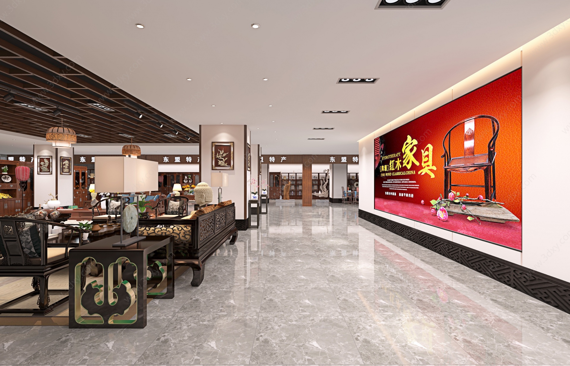 新中式商场大厅3D模型