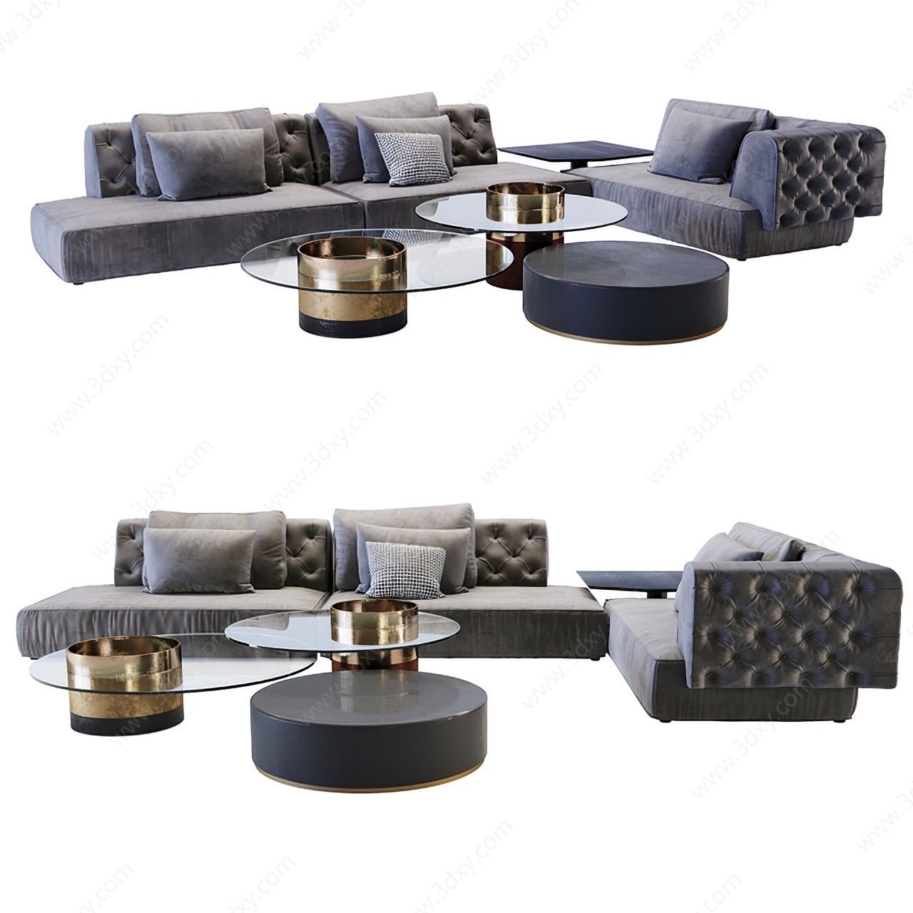 轻奢转角沙发茶几组合3D模型