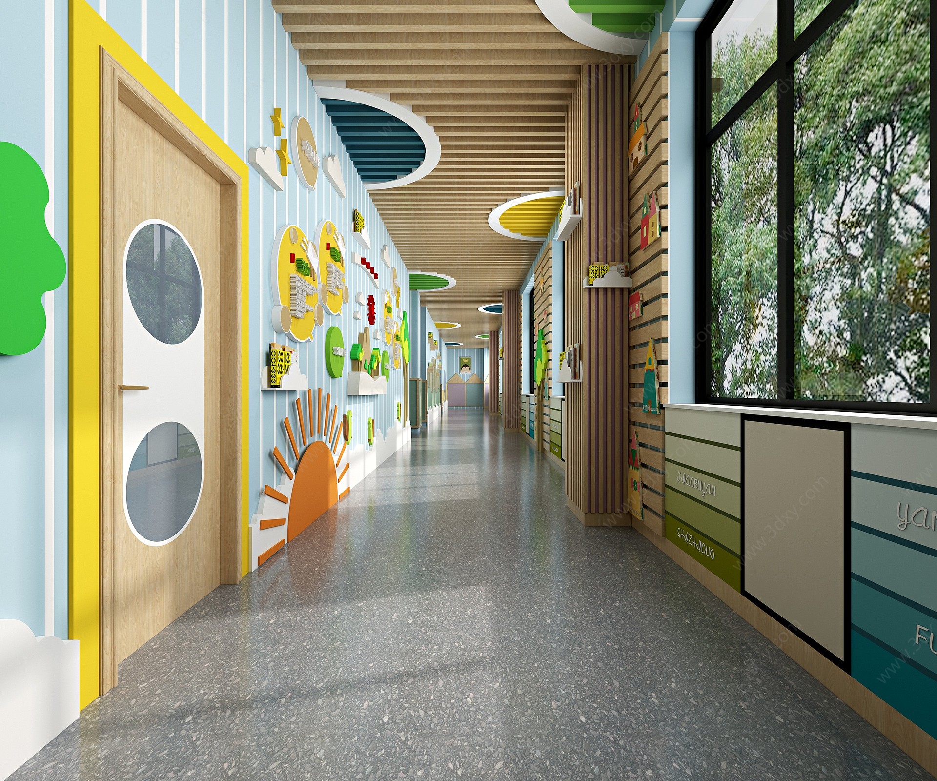 现代中小学幼儿园走廊3D模型