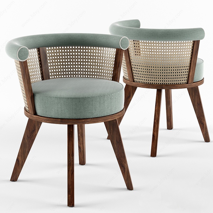 现代新中式藤编编织餐椅3D模型