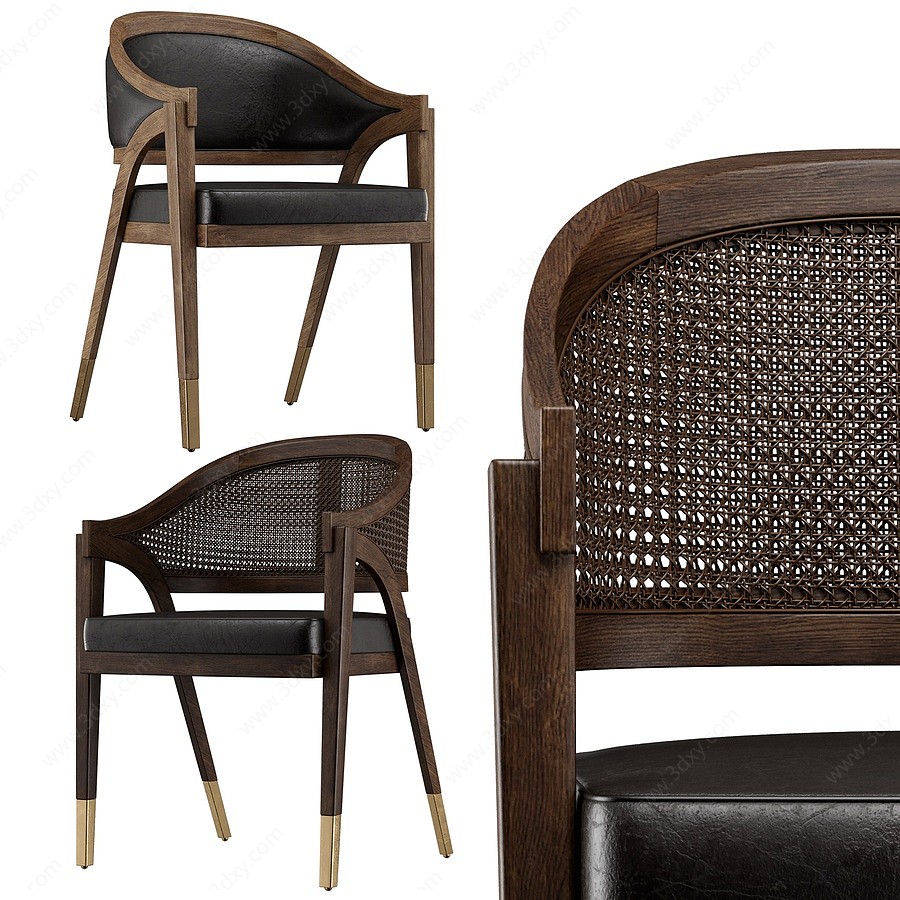 现代新中式藤编餐椅椅子3D模型