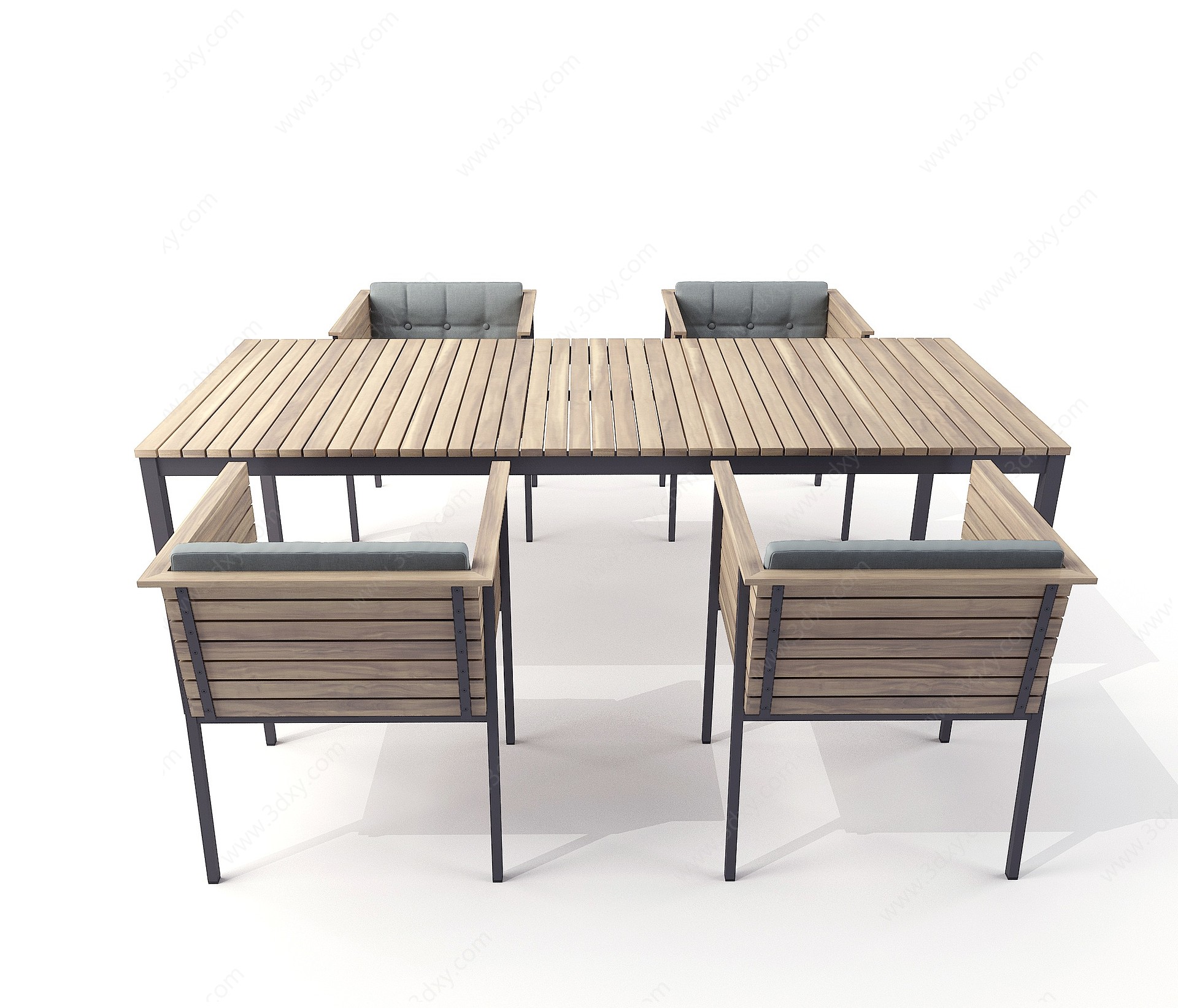 室外户外实木餐桌椅3D模型