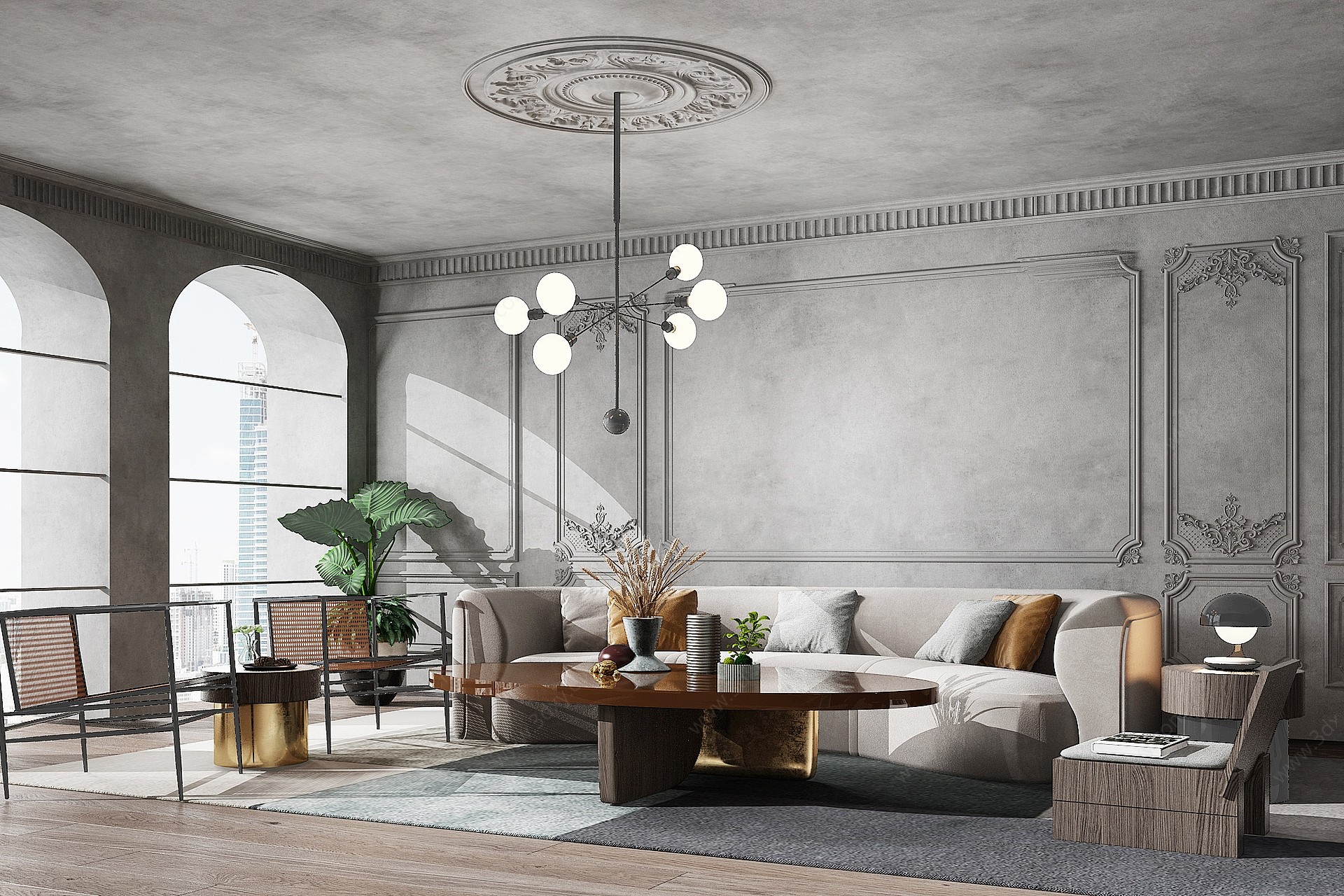 后现代法式客厅弧形沙发3D模型