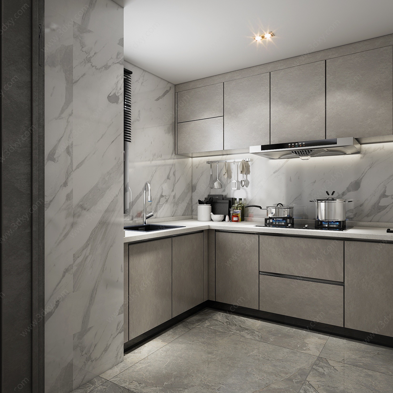 现代厨房橱柜壁柜3D模型