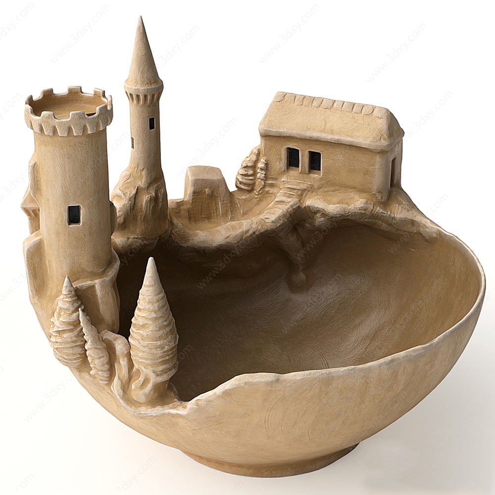 现代城堡雕塑3D模型