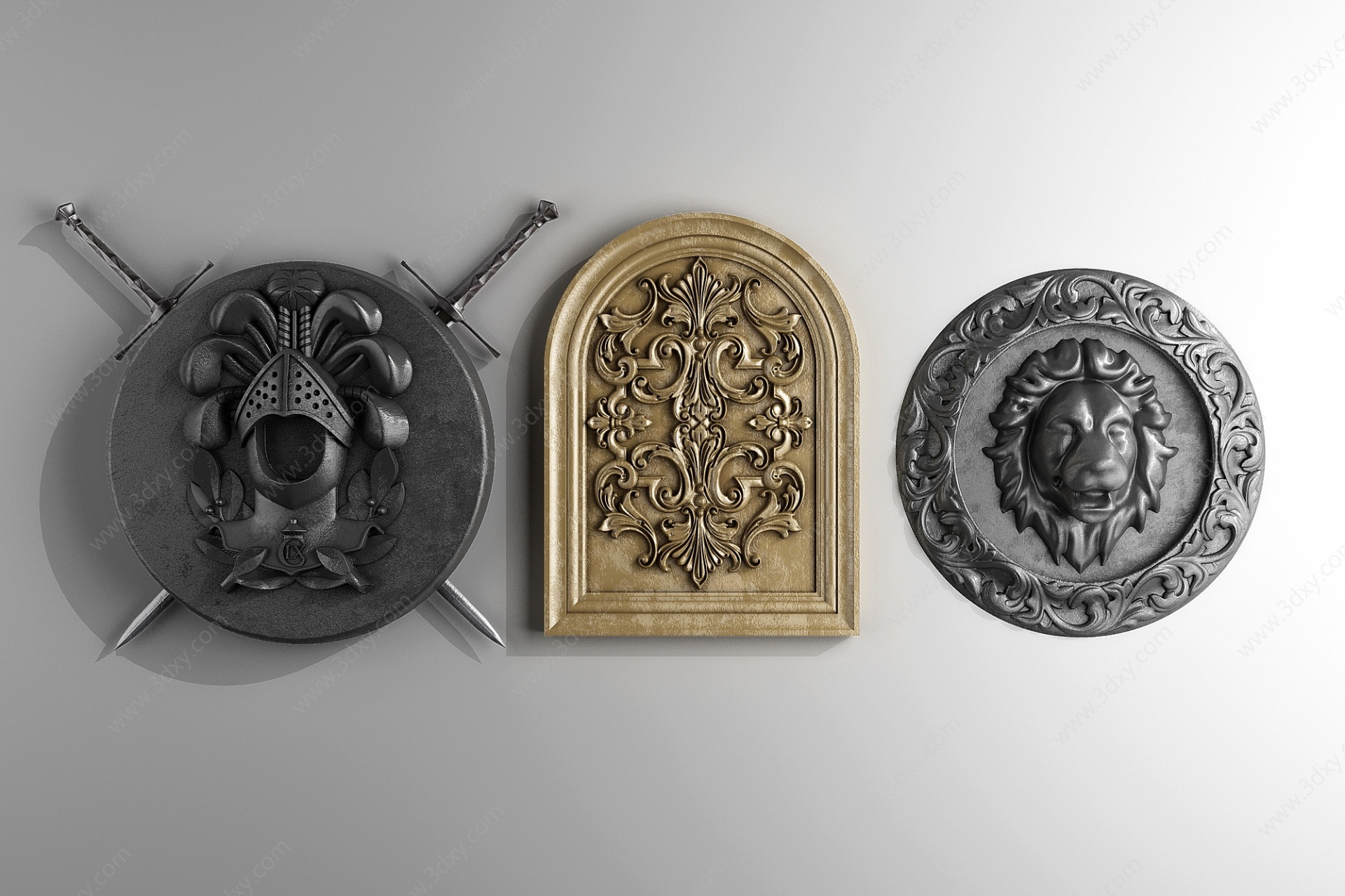 欧式盾牌雕花狮子墙饰3D模型
