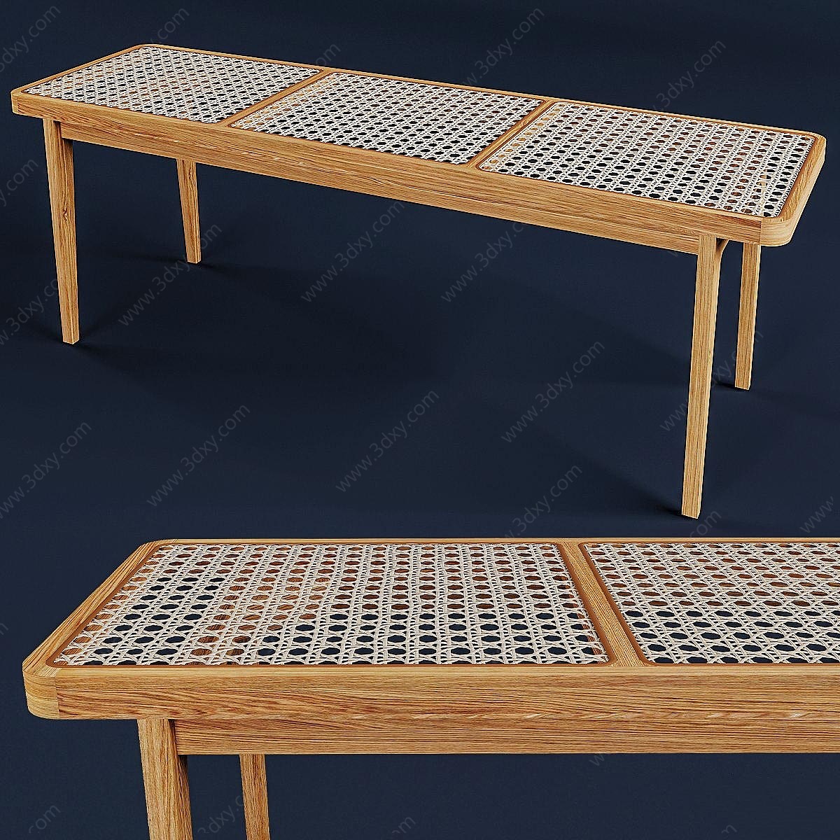 木制网格格子长凳3D模型