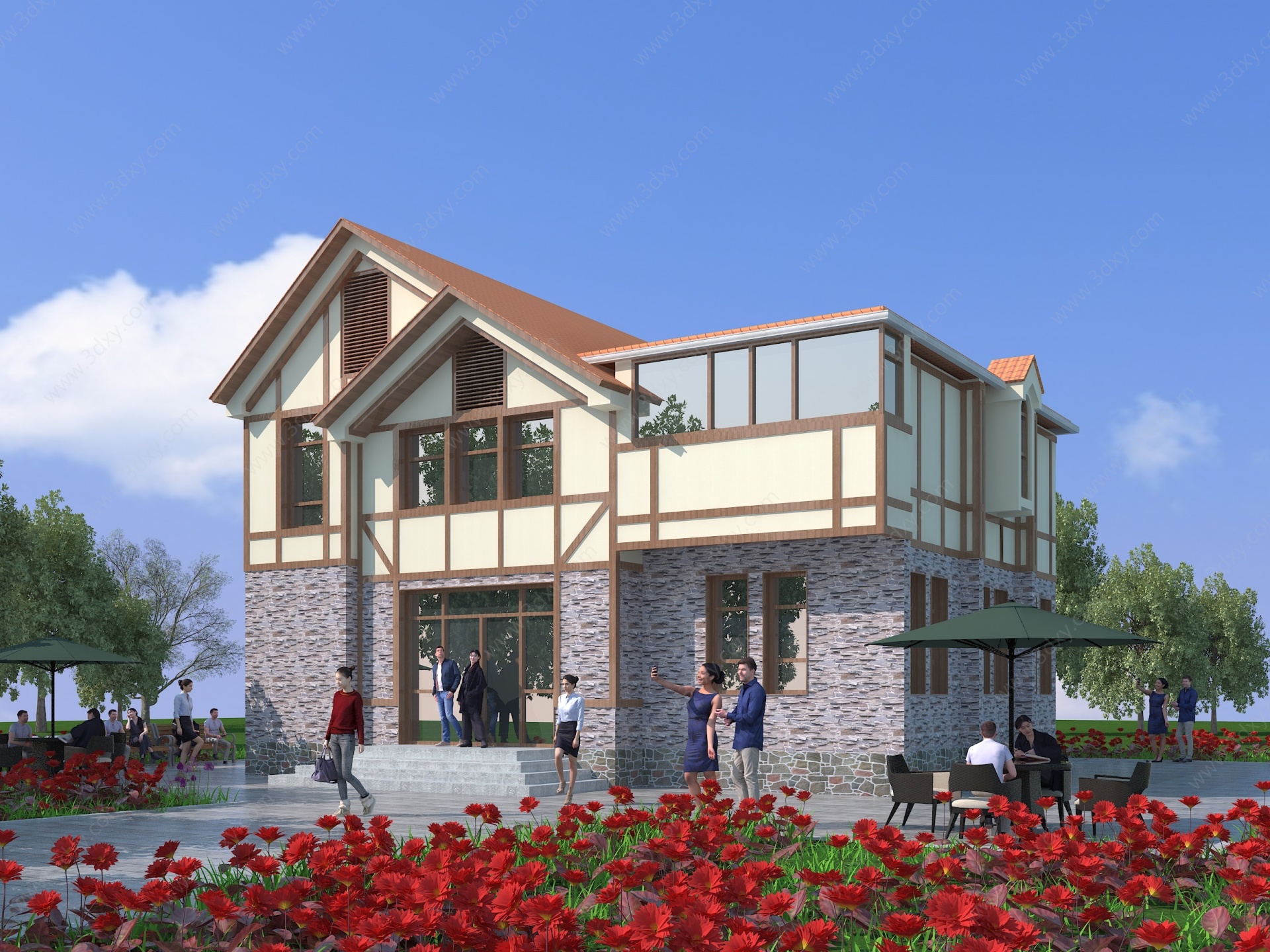 新中式别墅建筑3D模型