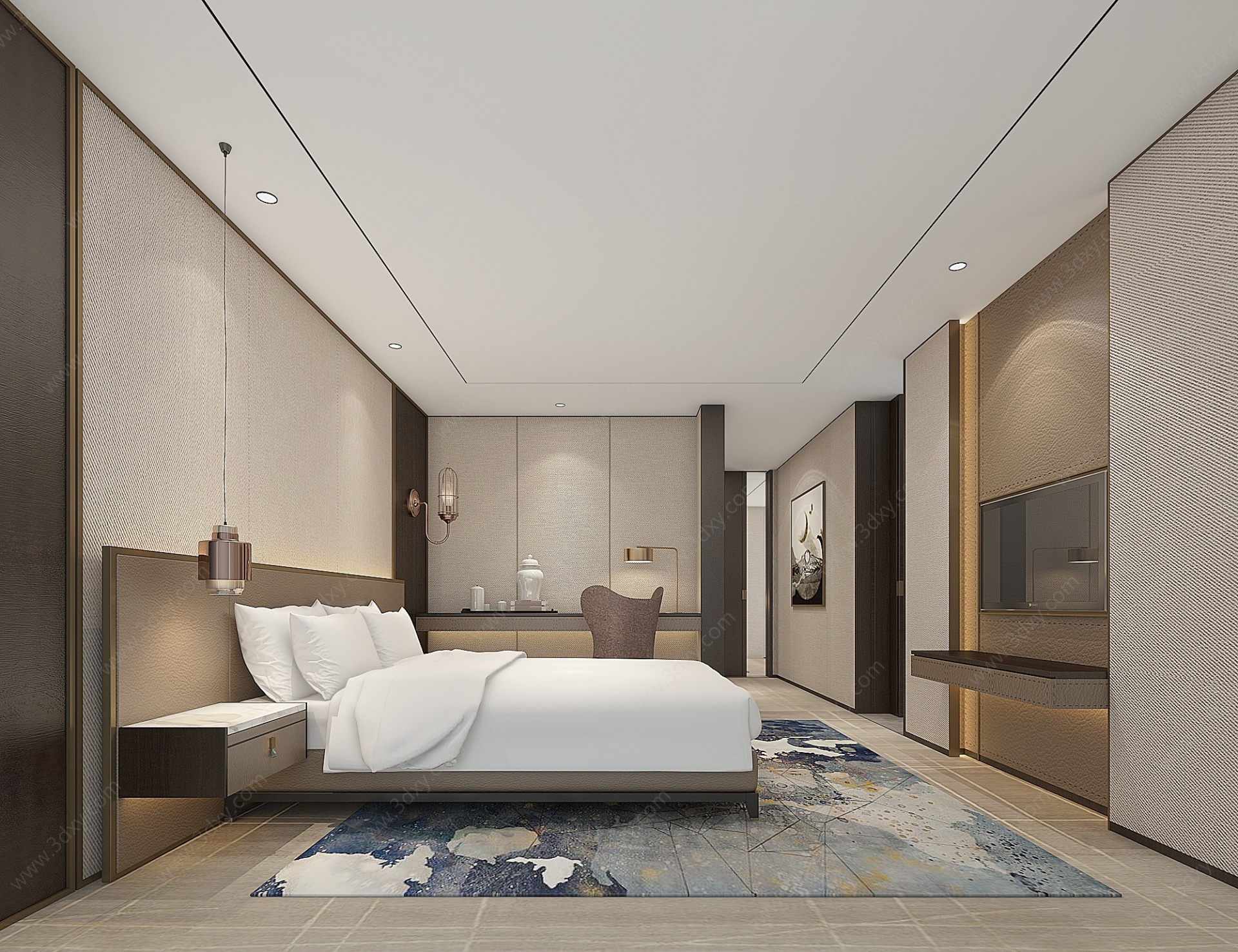 新中式酒店客房套间3D模型