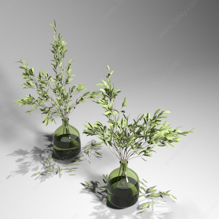 现代植物插花花瓶摆件3D模型