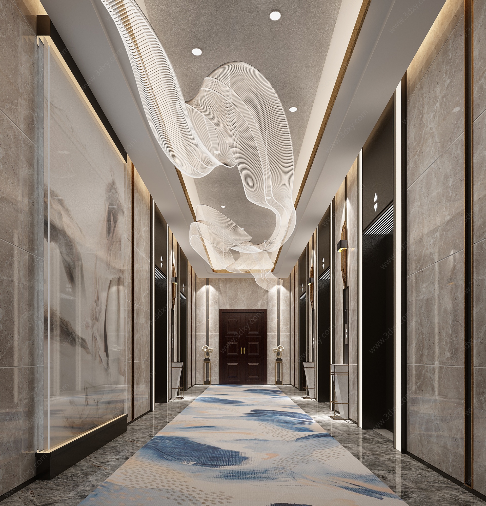 现代酒店电梯厅3D模型