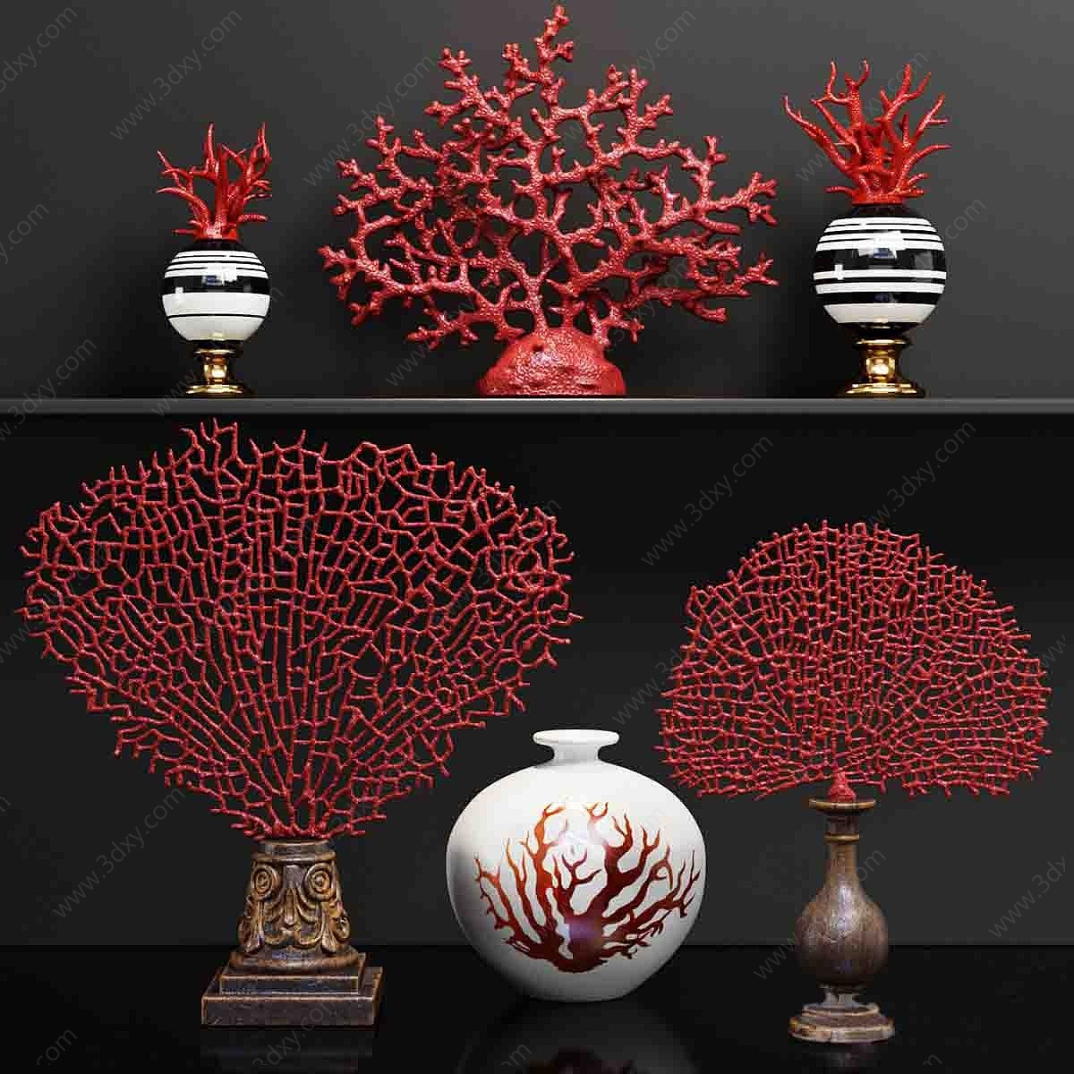 新中式珊瑚花瓶摆件3D模型