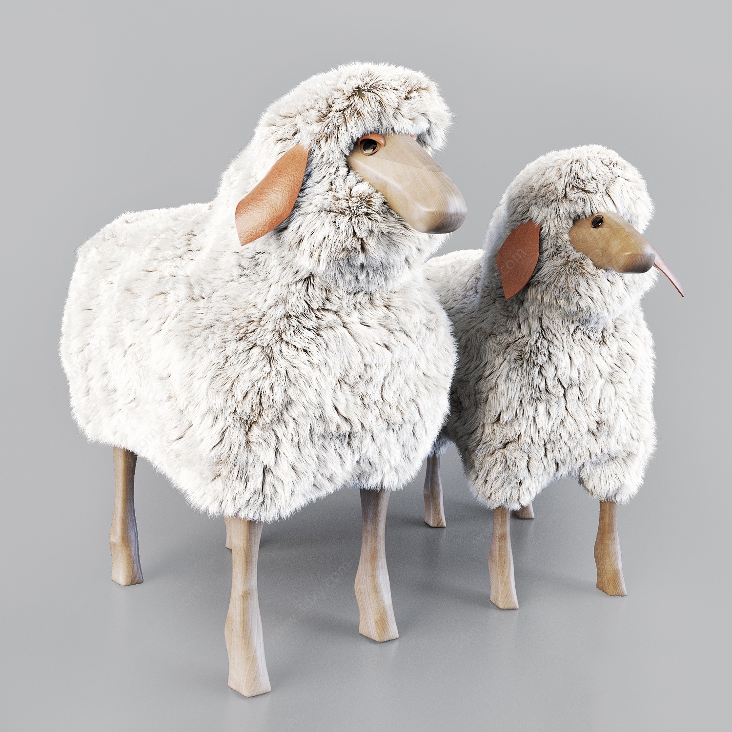 北欧现代儿童绵羊凳子3D模型