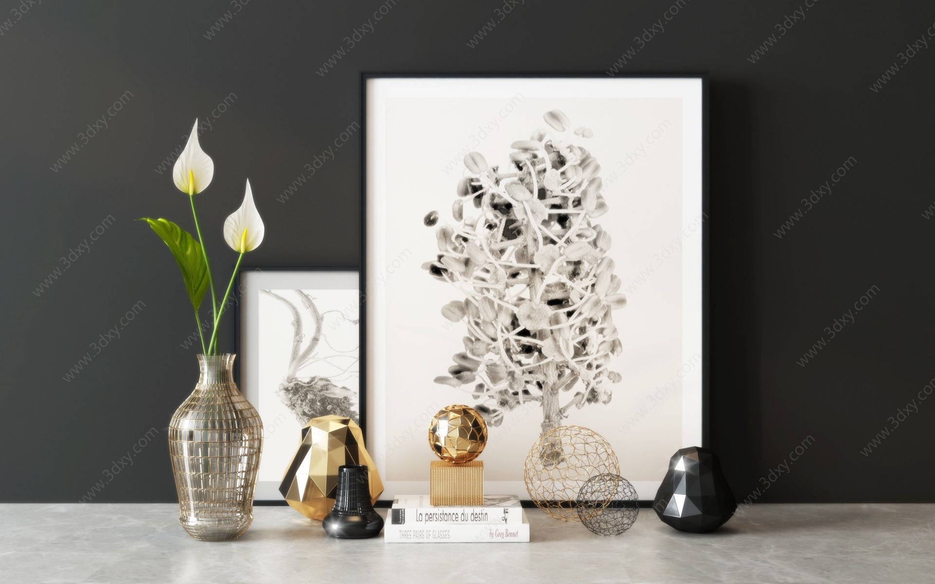 现代花瓶植物装饰画3D模型