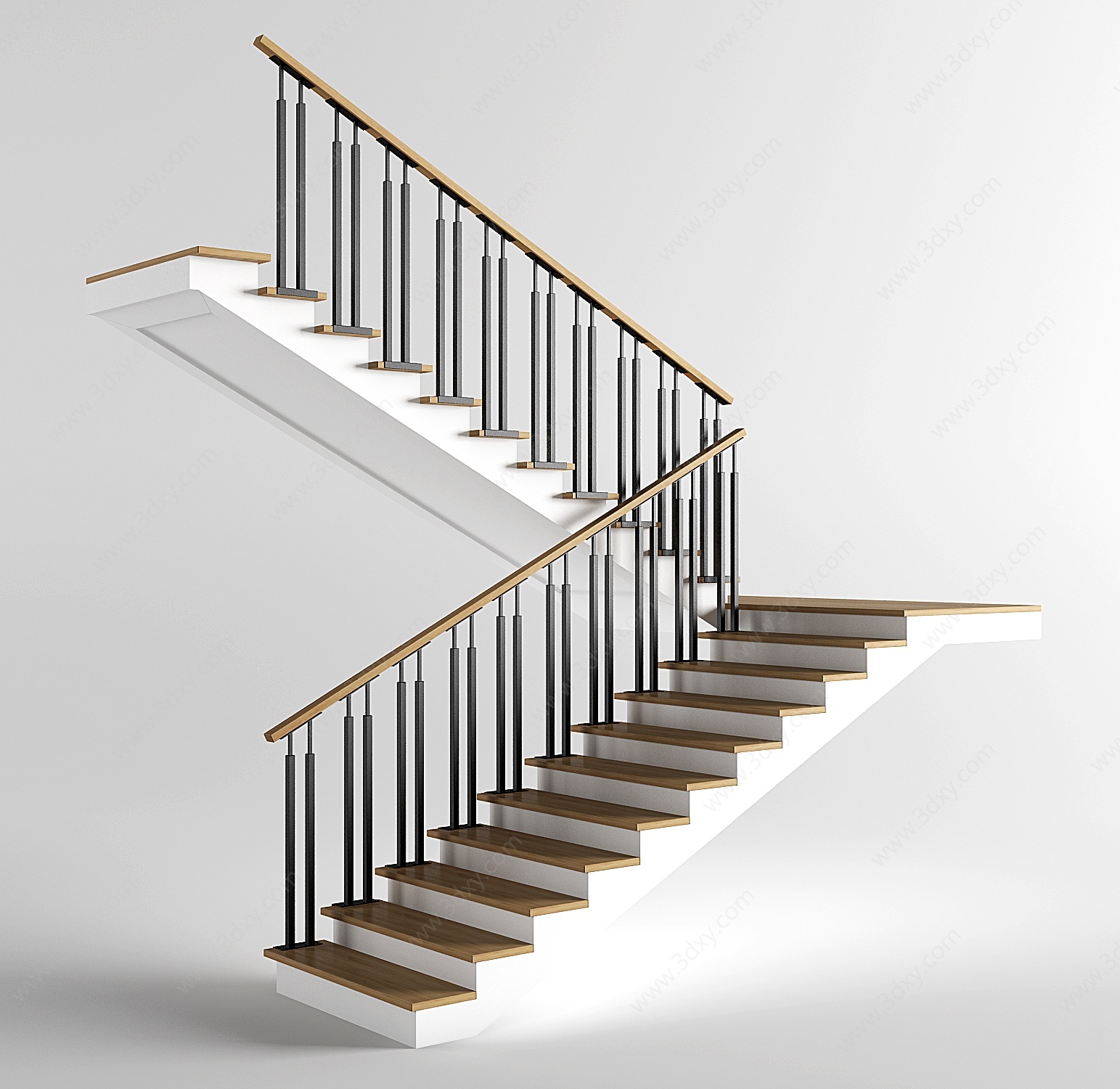 现代新中式铁艺护栏楼梯3D模型