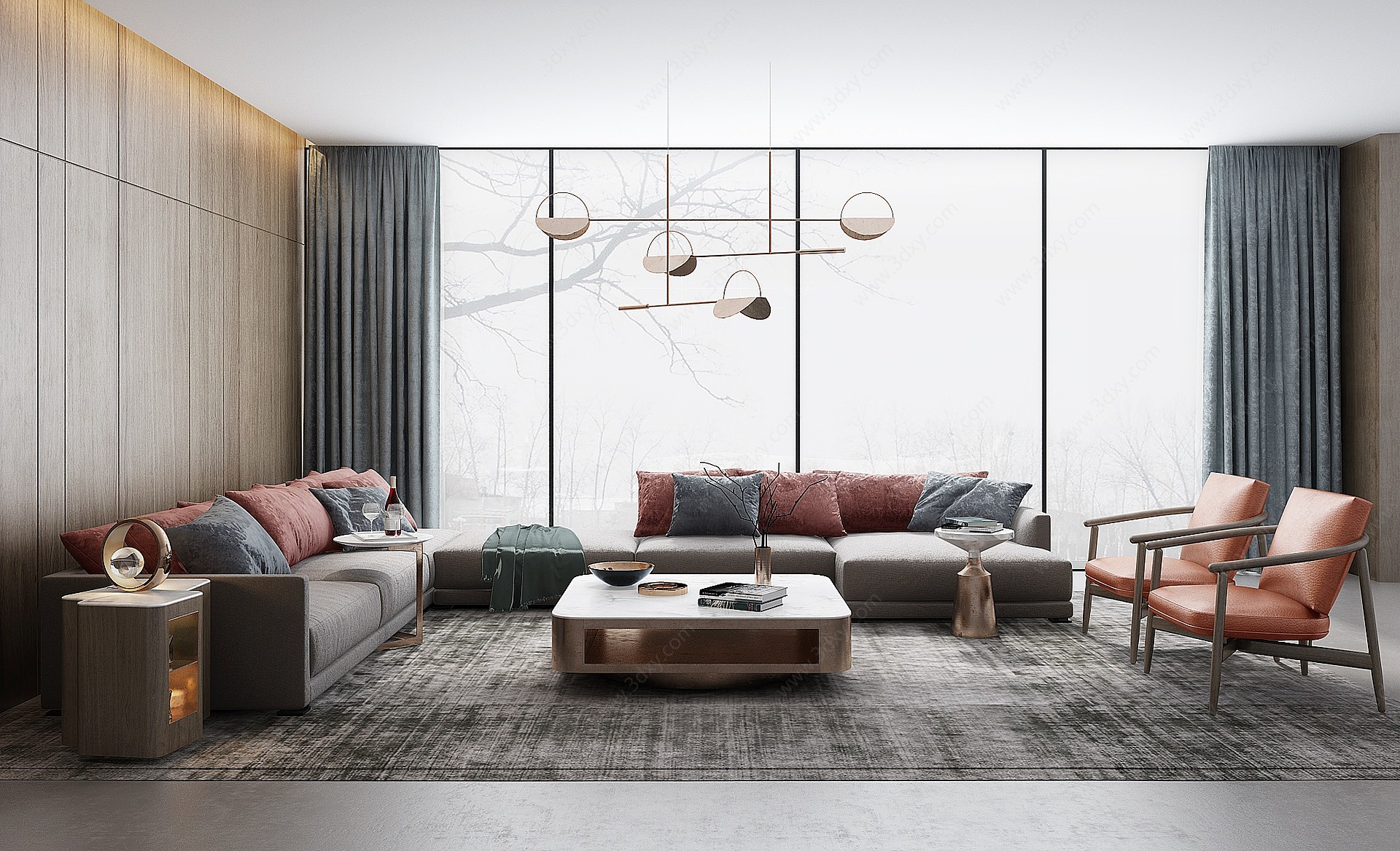 北欧现代布艺沙发组合3D模型