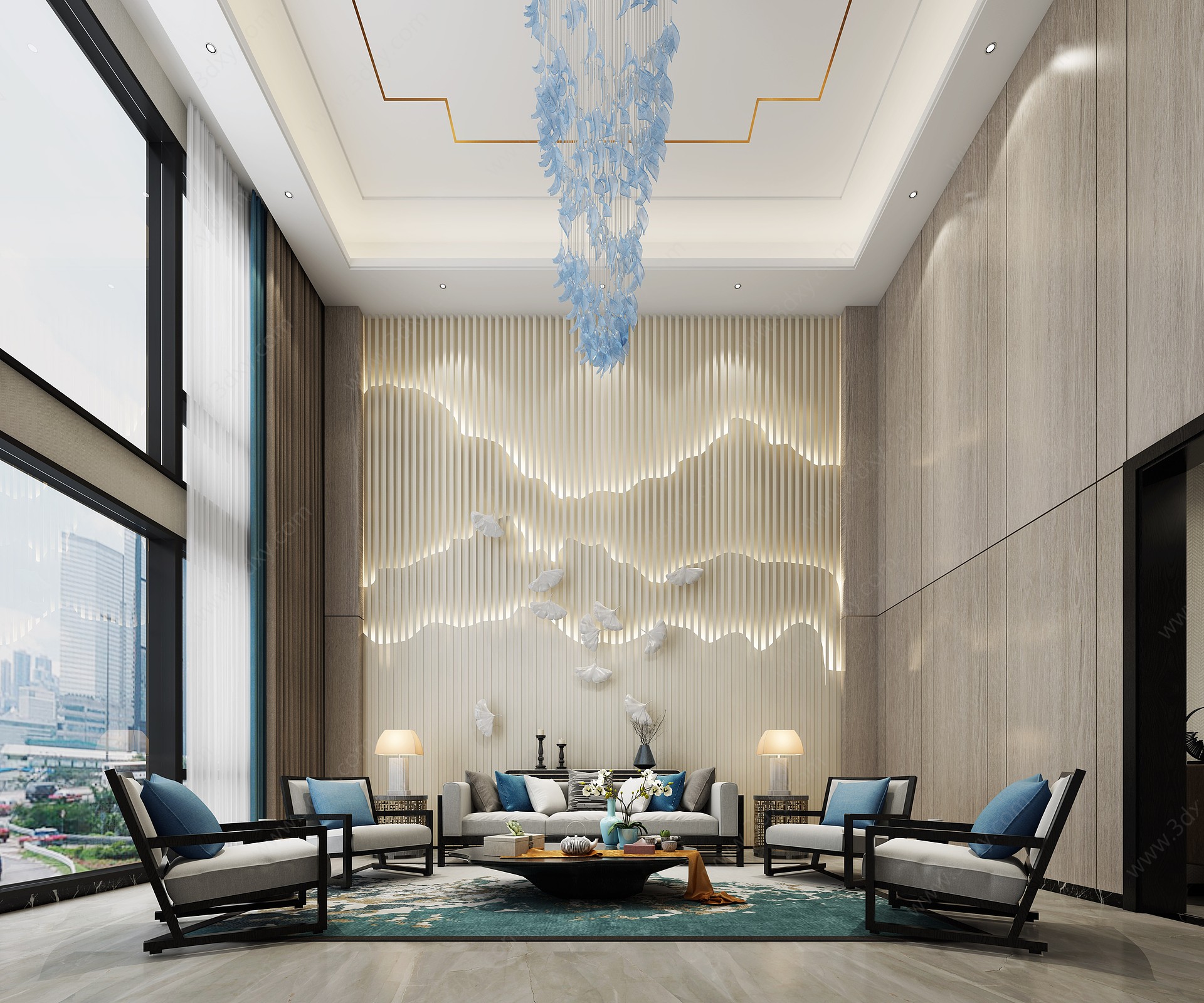 新中式客厅沙发组合3D模型