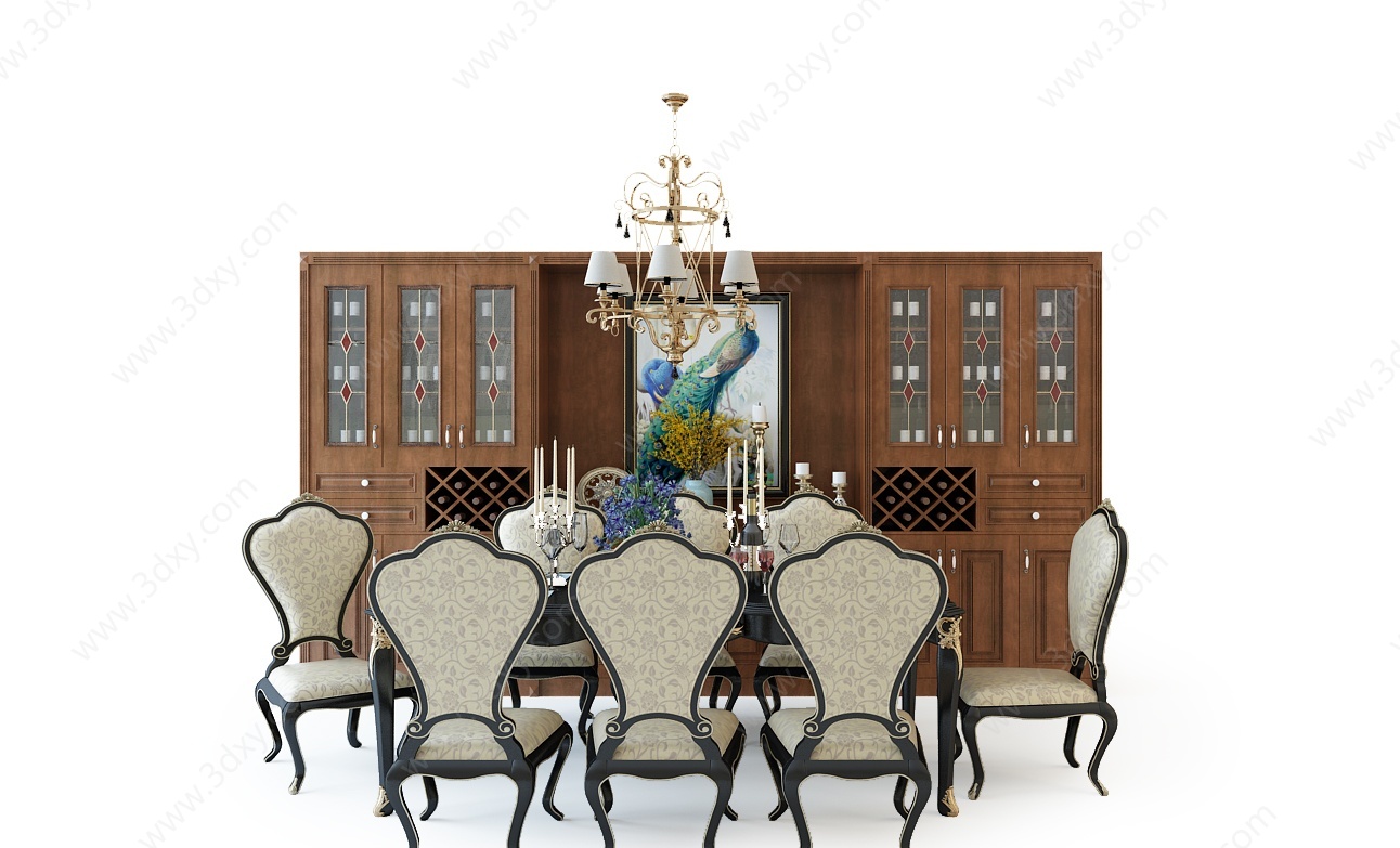 欧式古典欧式餐桌椅酒柜3D模型