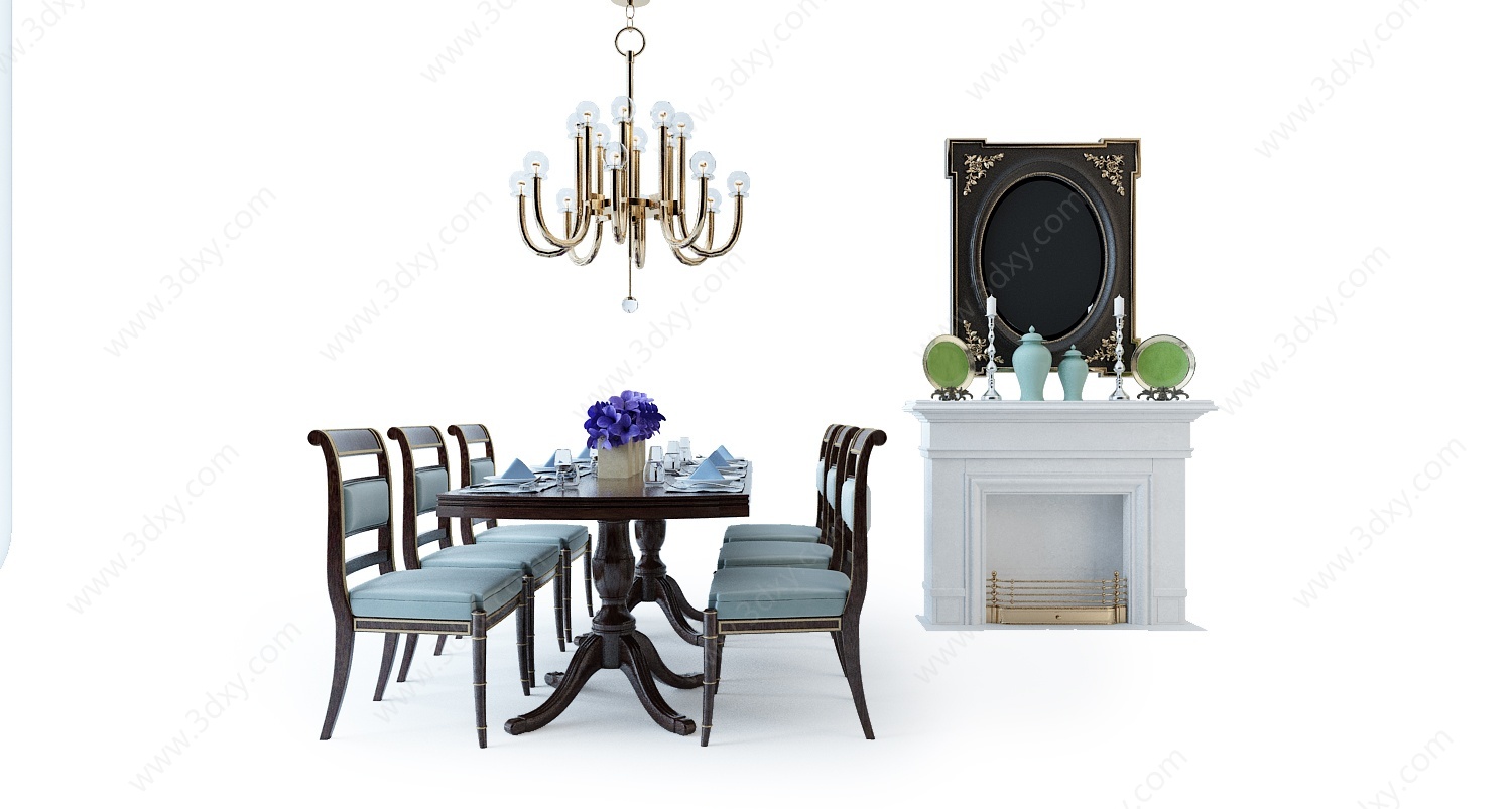 欧式古典欧式餐桌椅组合3D模型
